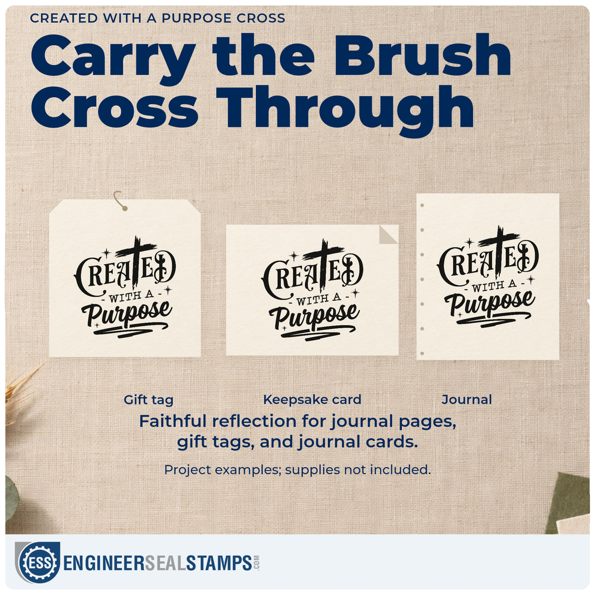 Three project examples made with the Created With A Purpose Cross Self-Inking Stamp, including scrapbook talent pages.