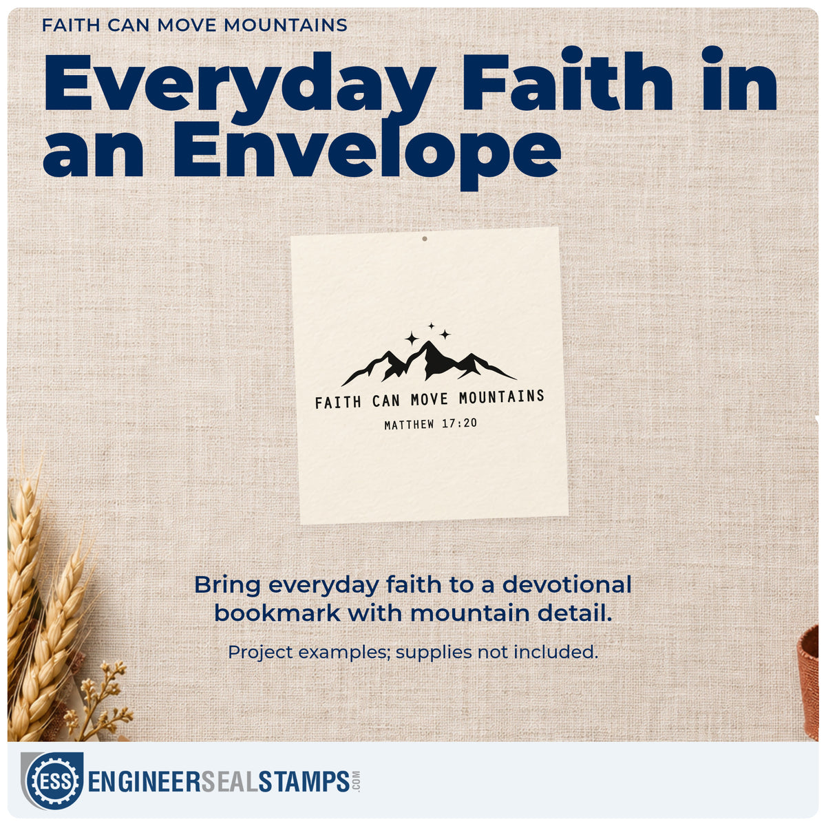 A finished handmade project stamped with the Faith Can Move Mountains With Sparkles Stamp - Premium Vintage Pro Wooden, ideal for mustard seed gifts.