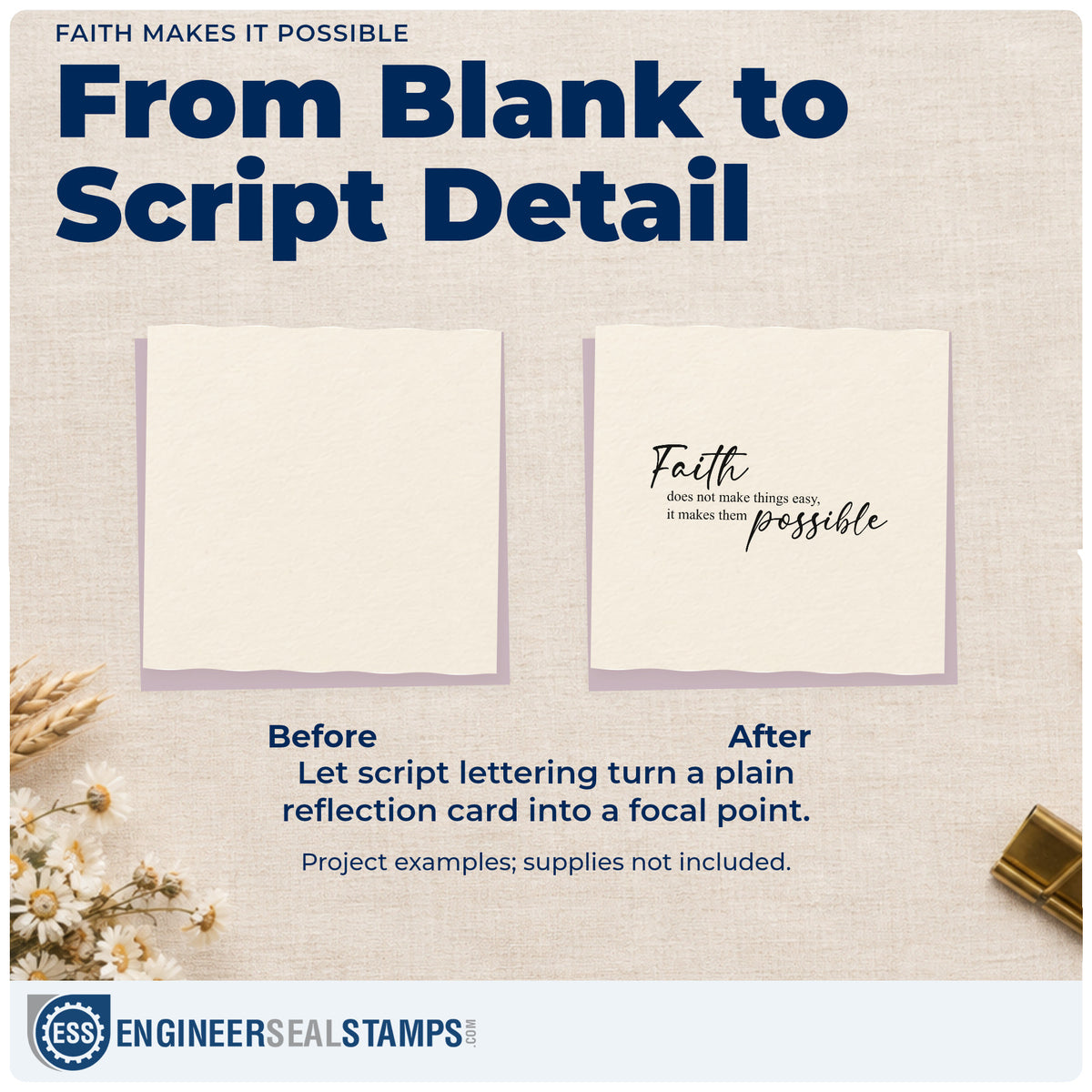 Before and after of a plain item finished with the Faith Makes Things Possible Script Pre-Inked Stamp – Slim, a quick upgrade for athlete training logs.