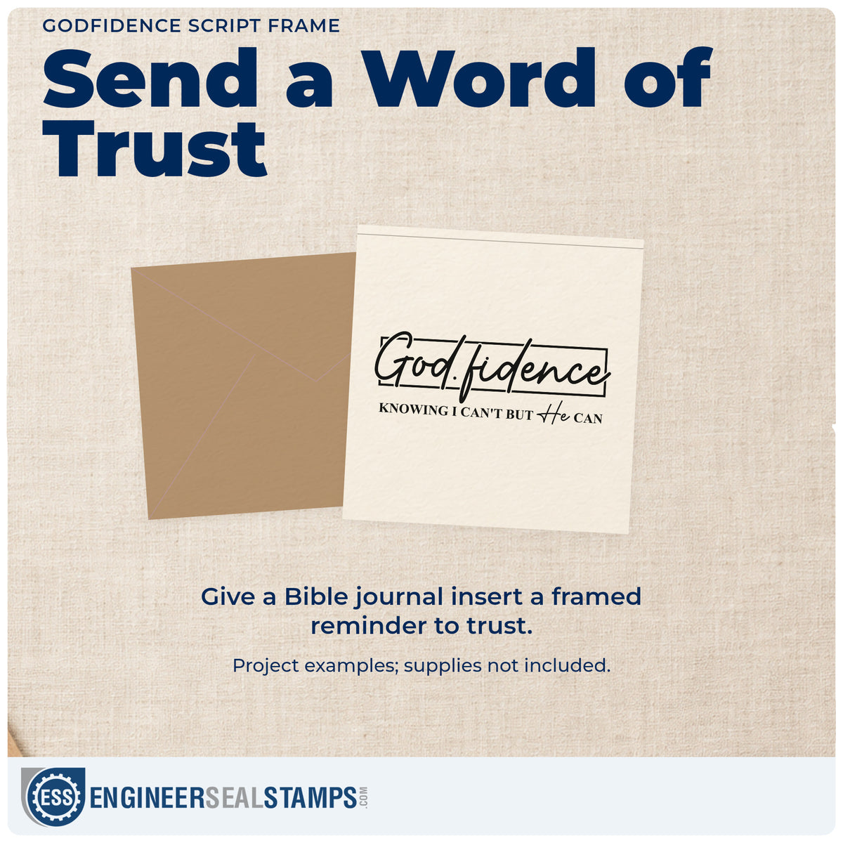 A finished handmade project stamped with the Godfidence Script Frame Premium Wood-Mounted Stamp - Vintage Pro, ideal for interview day notes.