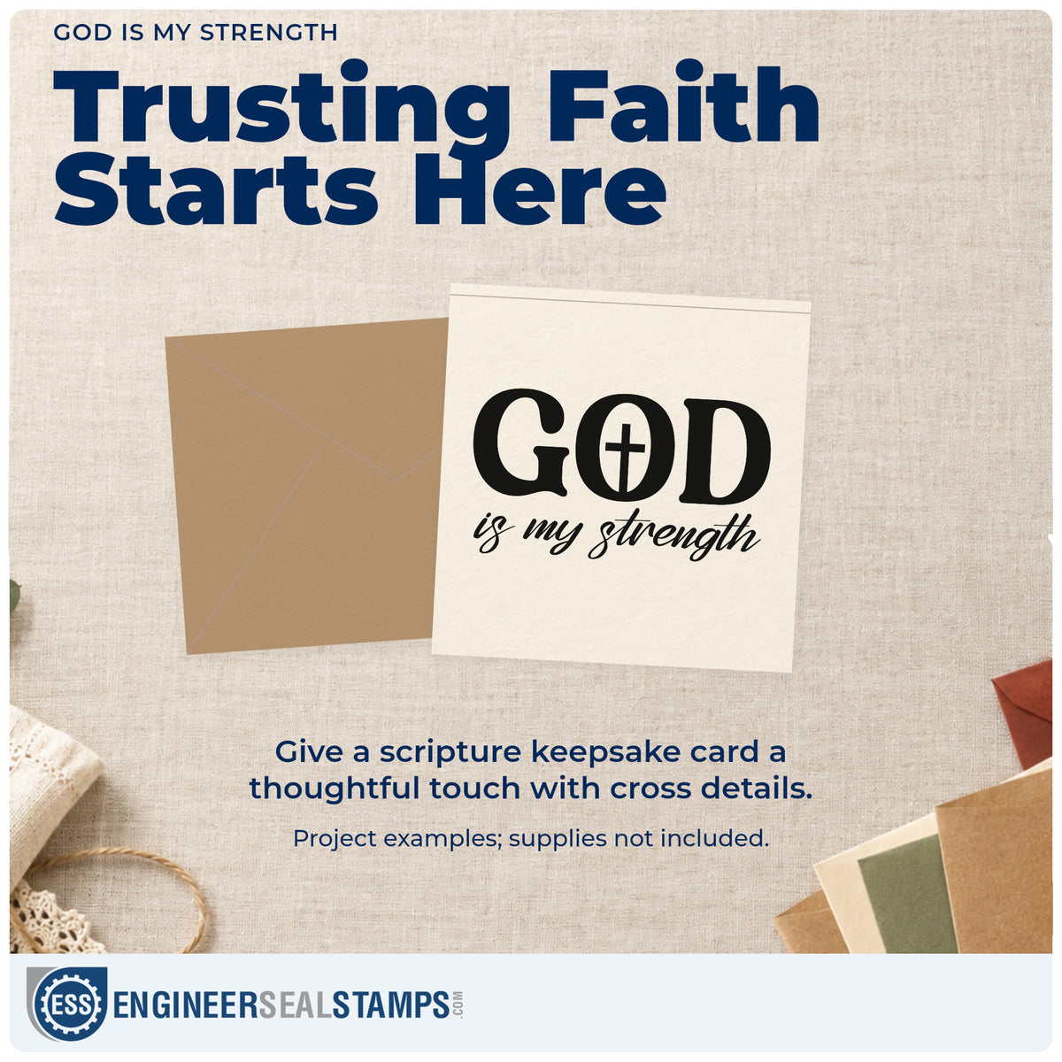 A finished handmade project stamped with the God Is My Strength Wood-Mounted Rubber Stamp, ideal for physical therapy notes.