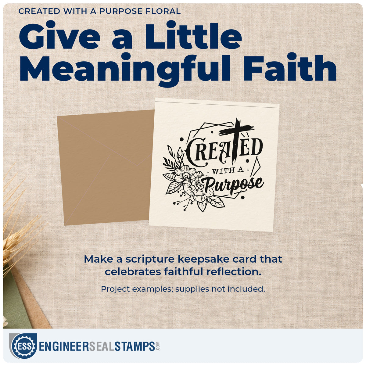 A finished handmade project stamped with the Self-Inking Created With A Purpose Brushstroke Cross Stamp, ideal for graduation gift tags.