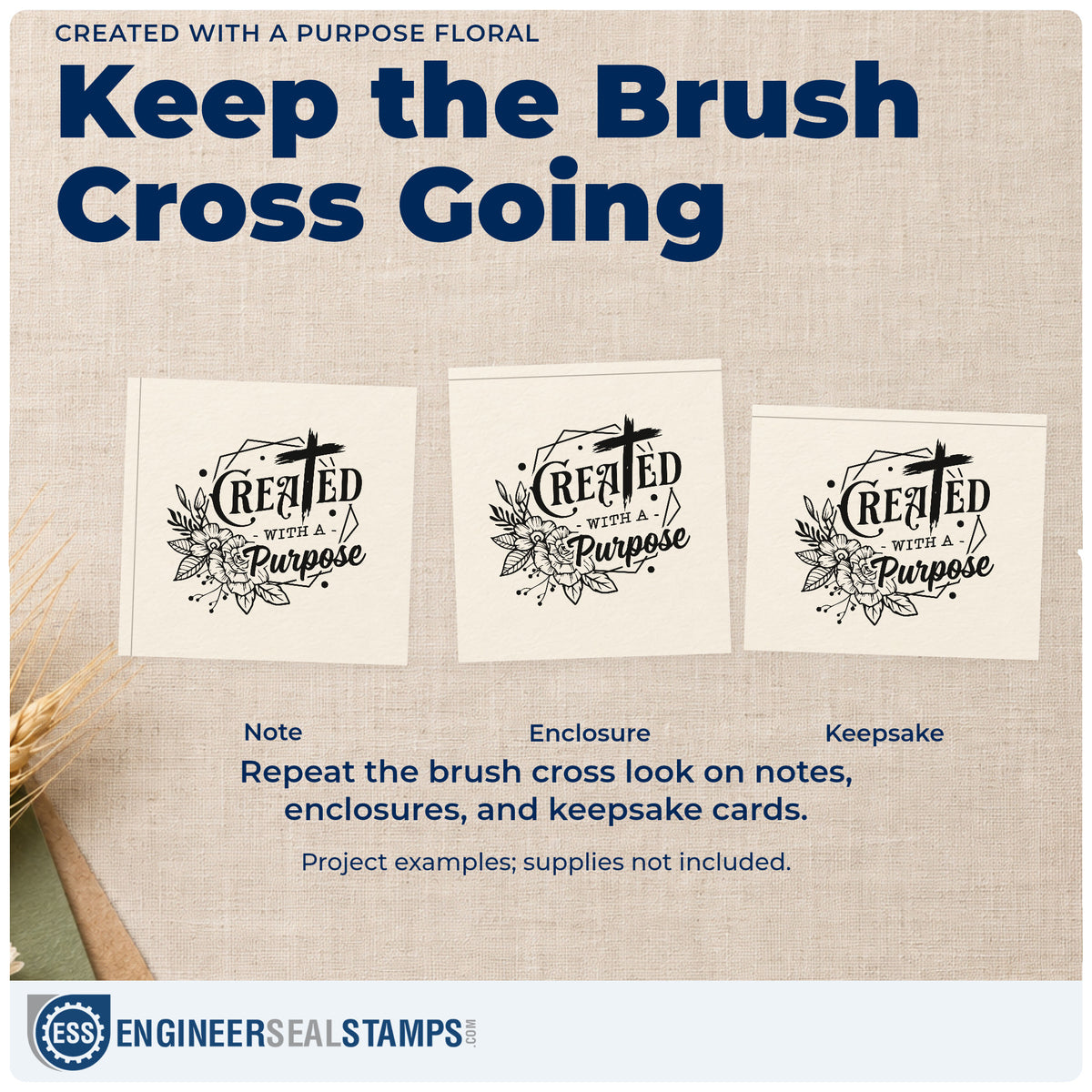 Three project examples made with the Created With A Purpose Brushstroke Cross Stamp – Duo Hand, including portrait scrapbooks.