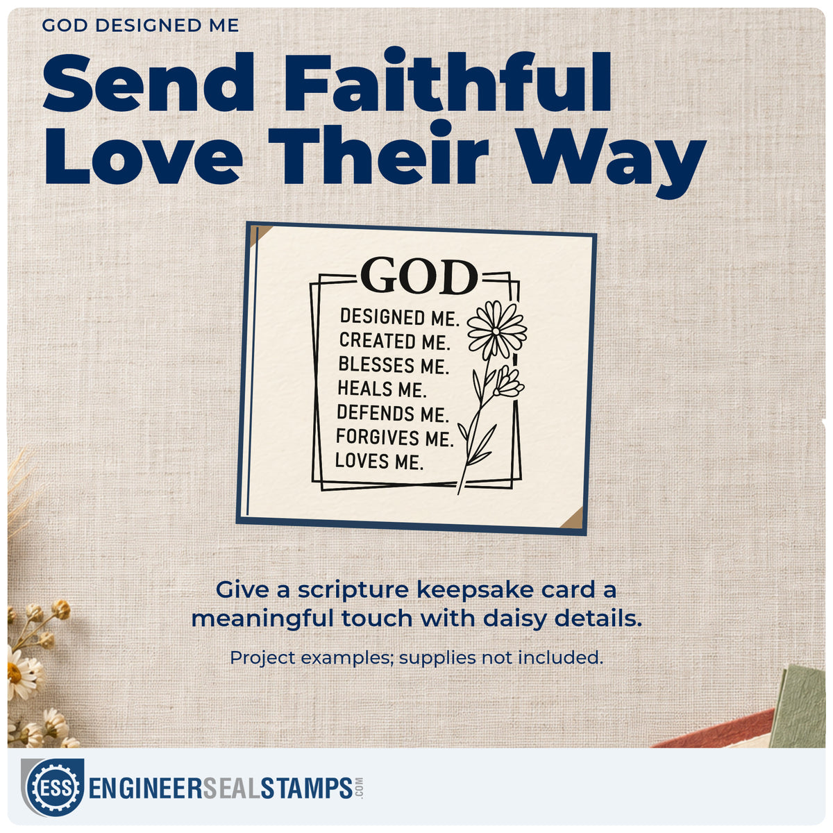 A finished handmade project stamped with the Wood Handle God Designed Me Rubber Stamp, ideal for kids' room wall art.