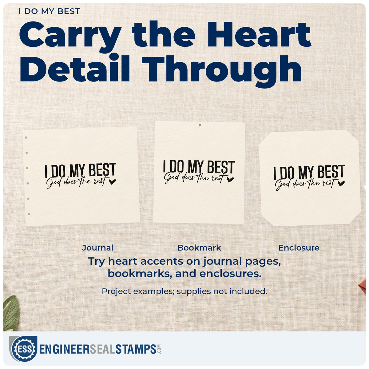 Three project examples made with the Vintage Pro I Do My Best Premium Wooden Stamp, including real life pages.
