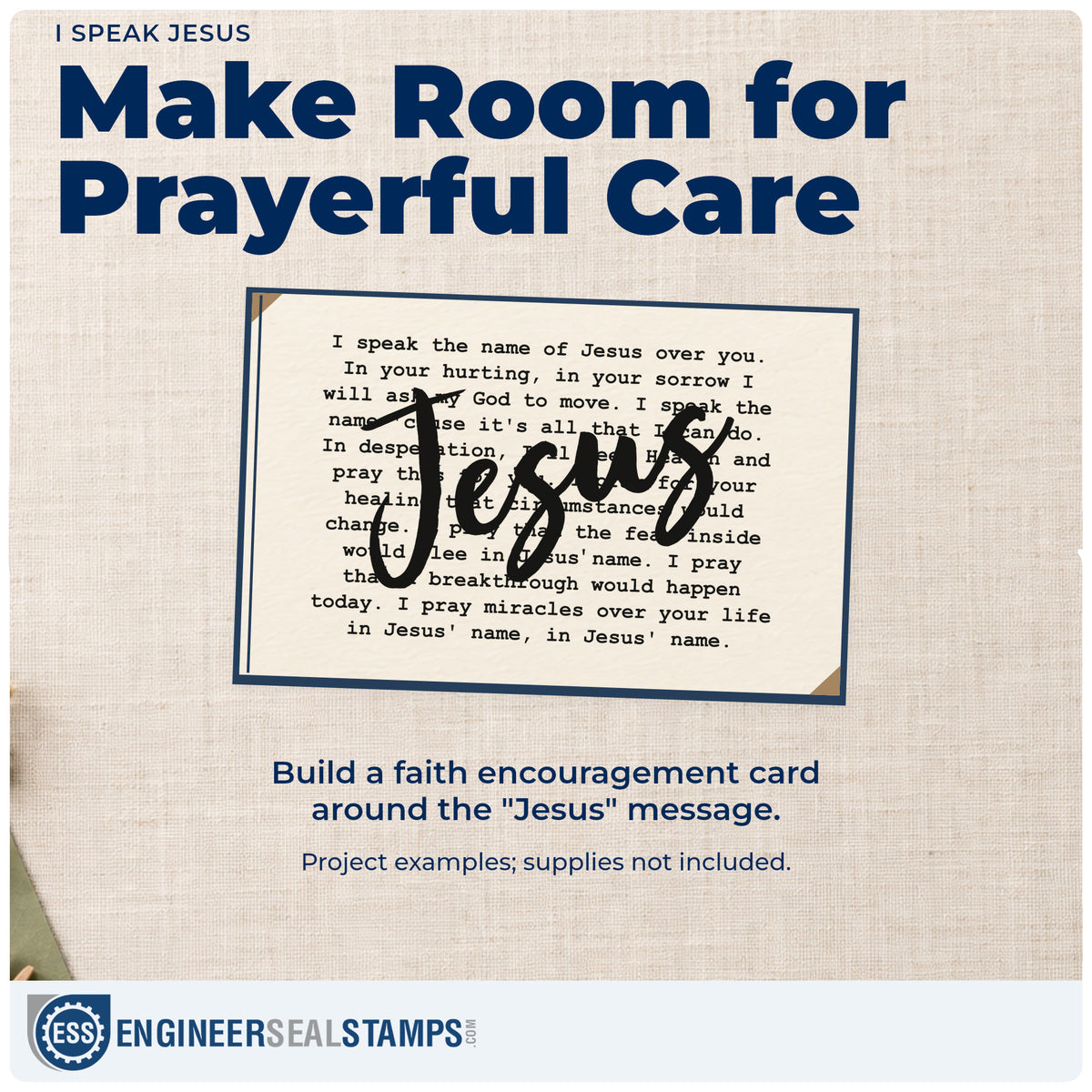 A finished handmade project stamped with the I Speak The Name Of Jesus Over You Premium Wooden Stamp - Vintage Pro, ideal for graduation blessings.