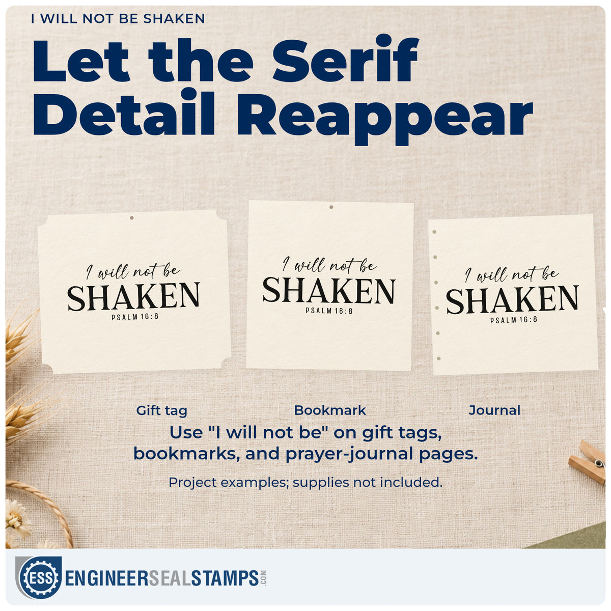 Three project examples made with the I Will Not Be Shaken Pre-Inked Stamp – Slim, including storm season pages.