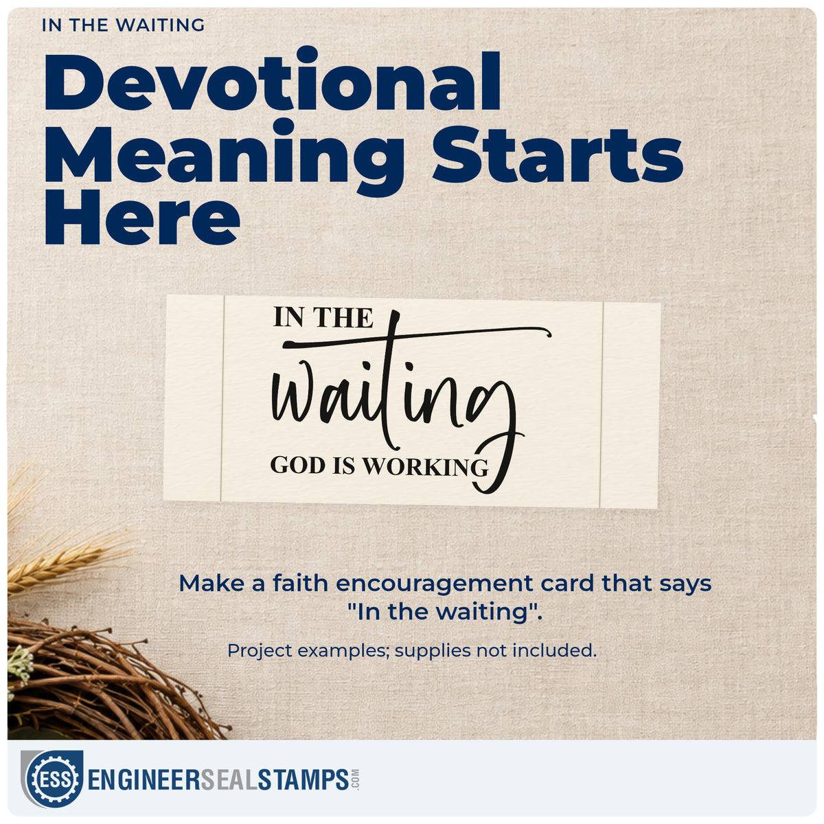 A finished handmade project stamped with the In The Waiting God Is Working Flourish Stamp – Self-Inking, ideal for fertility journey notes.