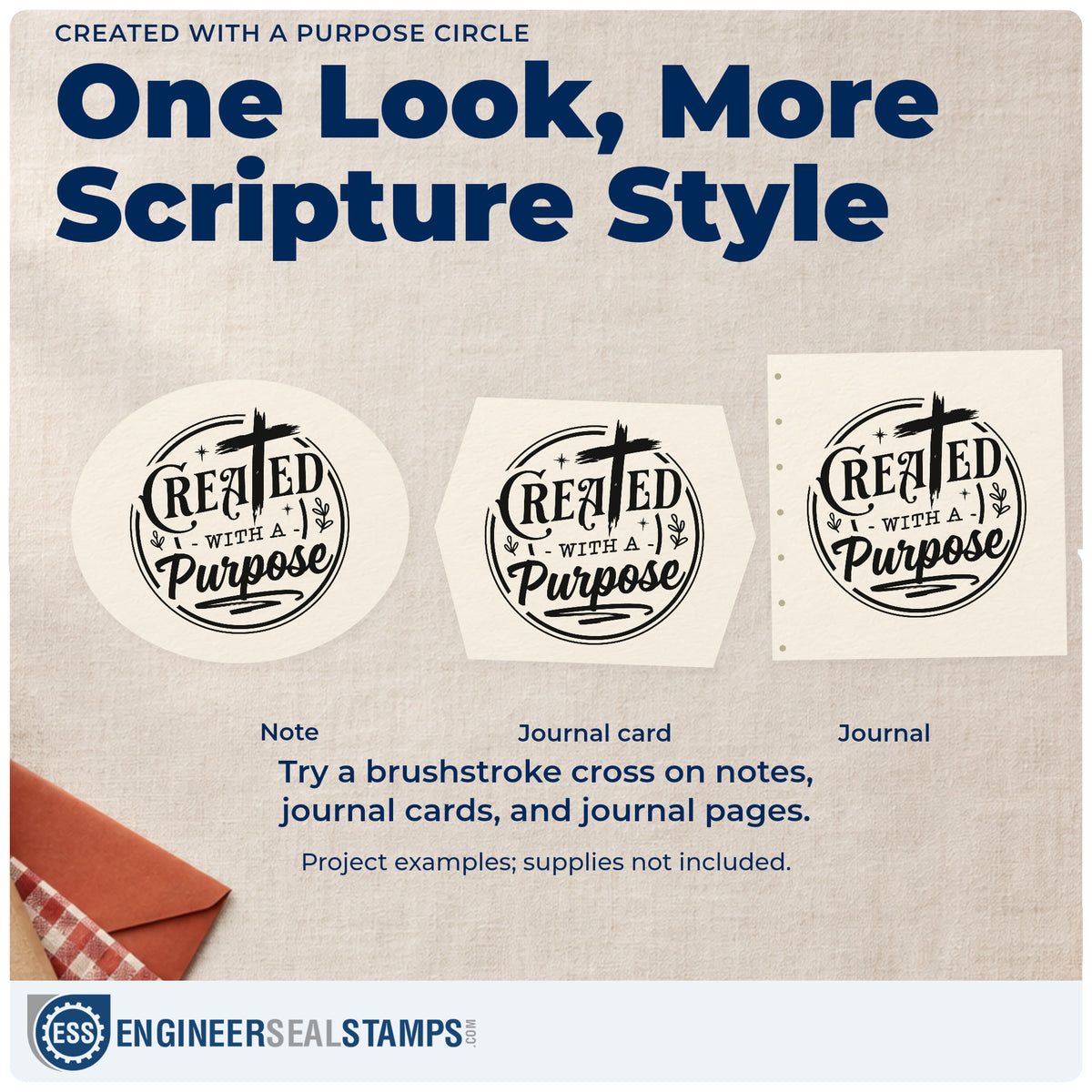 Three project examples made with the Self-Inking Created With A Purpose Painted-Style Cross Stamp, including talent show pages.