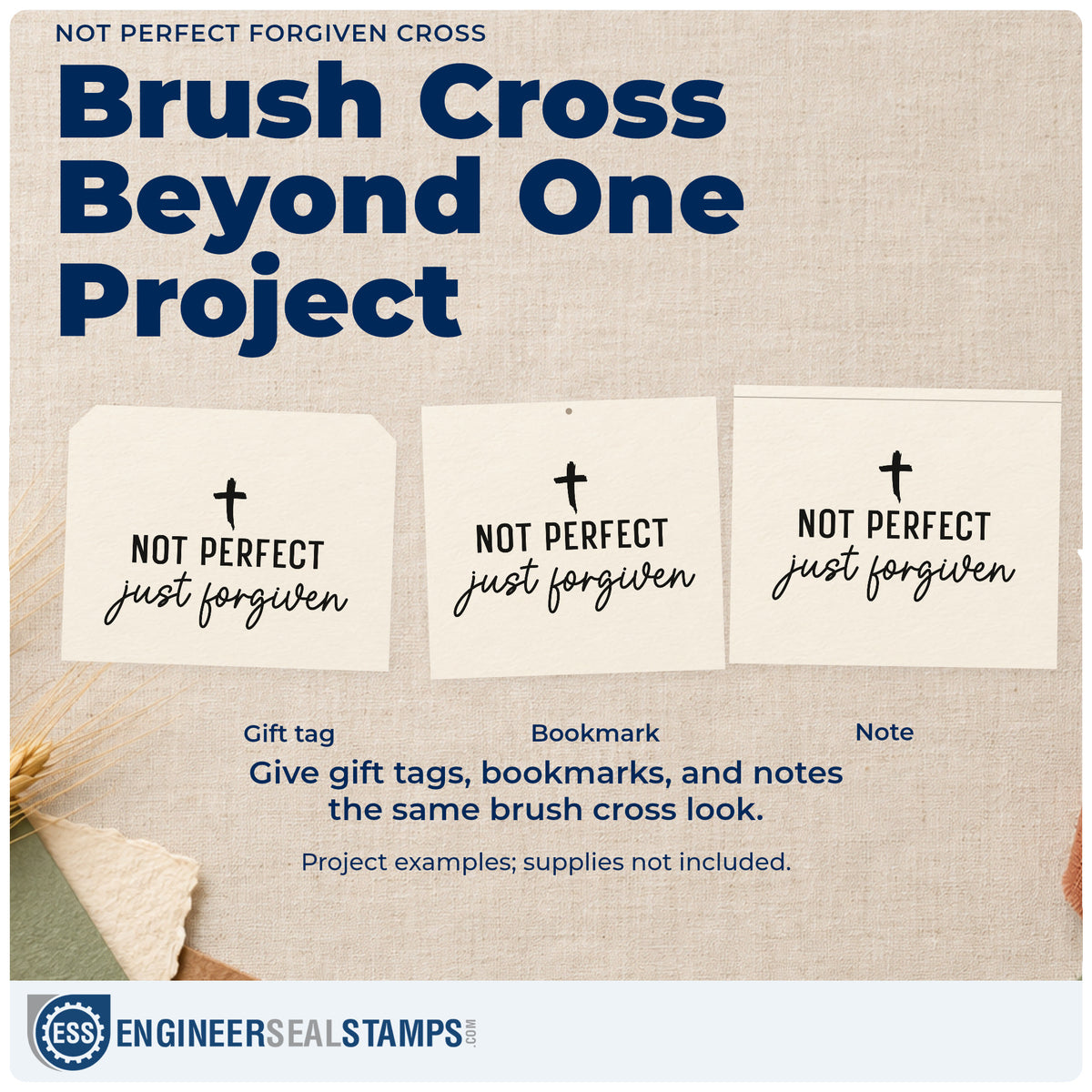 Three project examples made with the Not Perfect Just Forgiven Cross Hand Stamp – Duo, including messy life pages.