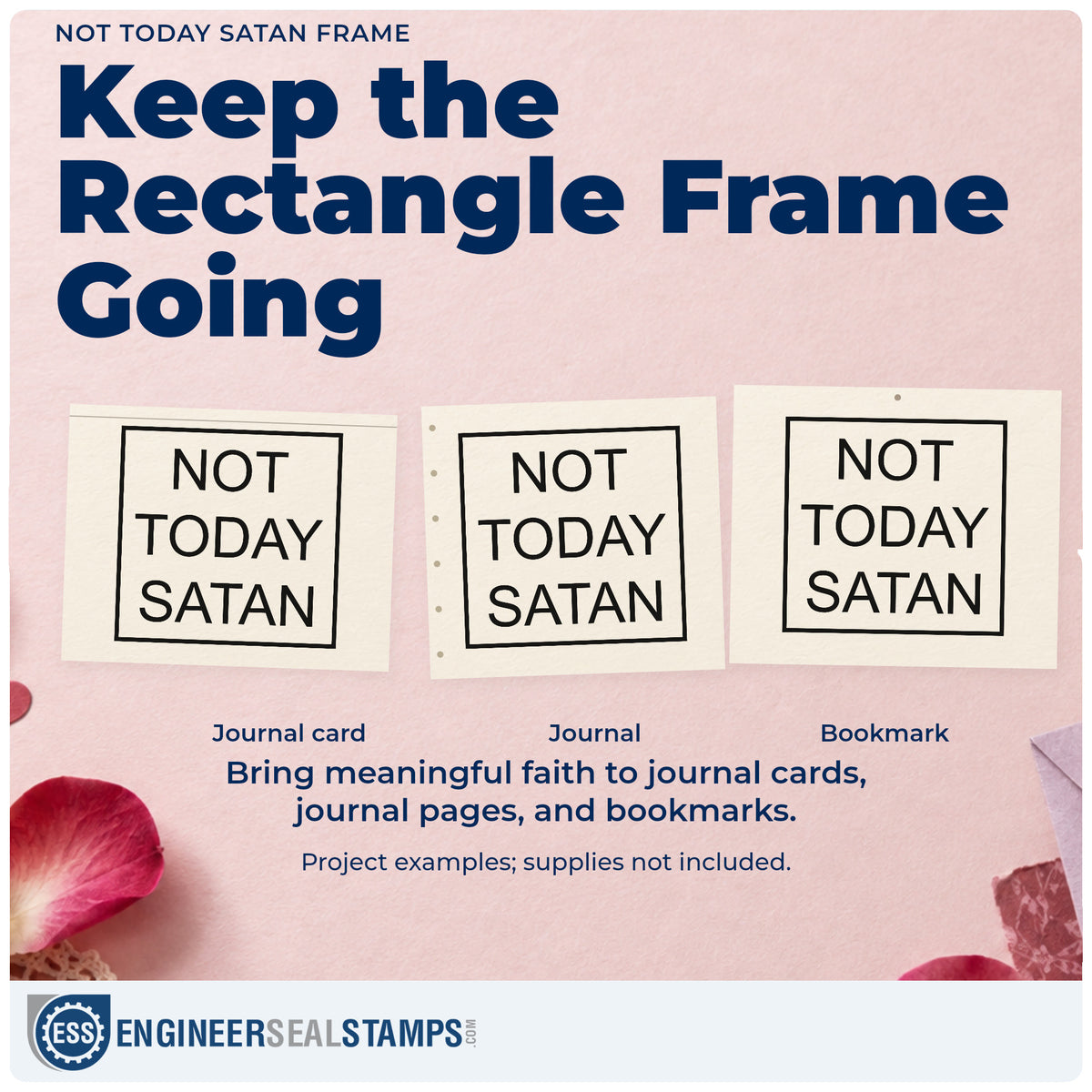 Three project examples made with the Not Today Satan Framed Lettering Wood Handle Stamp, including rough week pages.