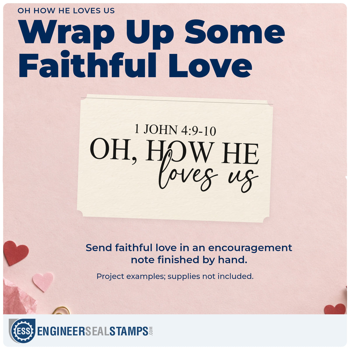 A finished handmade project stamped with the Oh How He Loves Us Craft Stamp – Self-Inking, ideal for worship night flyers.