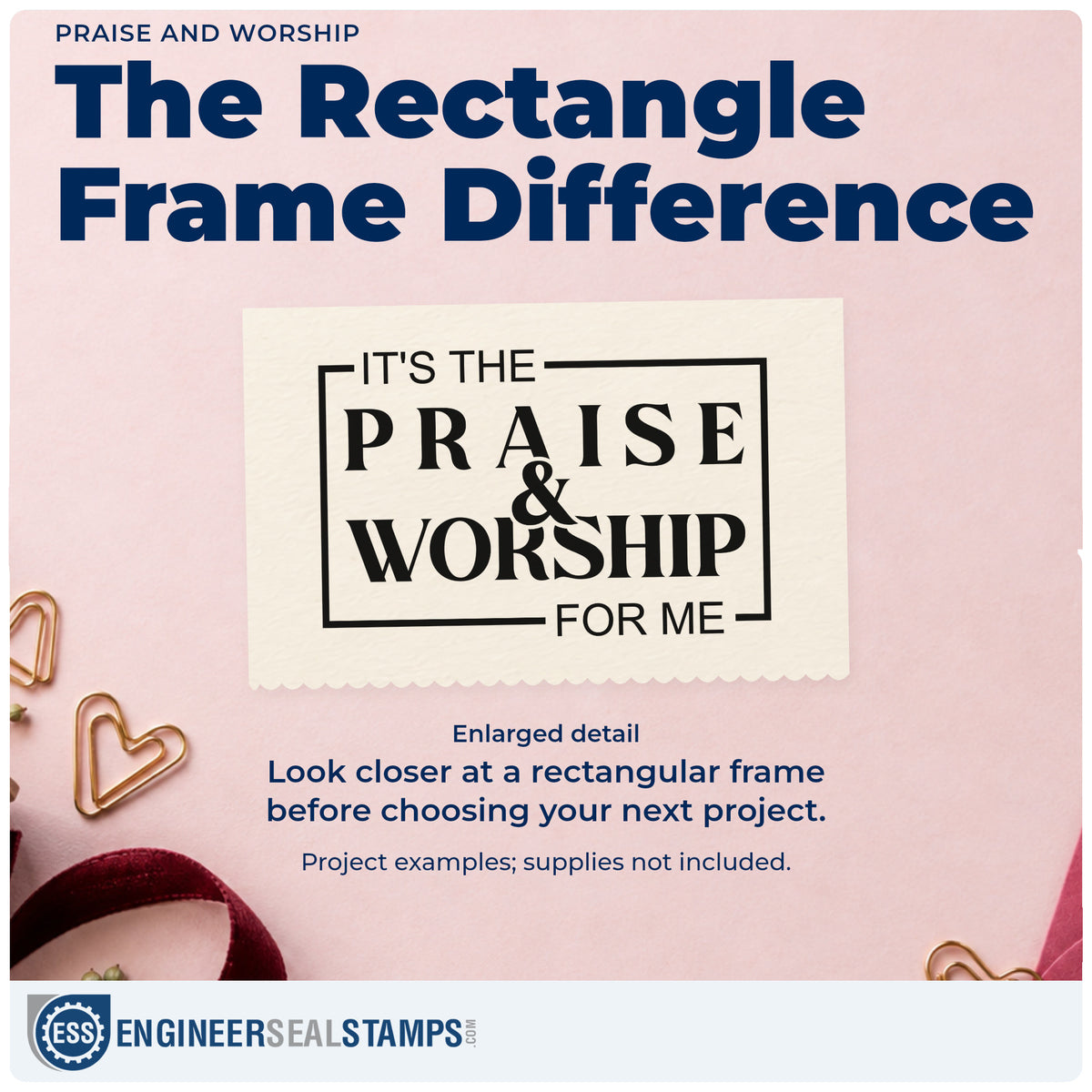 Enlarged detail of the Praise And Worship Compact Pre-Inked Stamp – Slim imprint. A rectangular outline frames "It's the praise & worship for me" in mixed lettering.