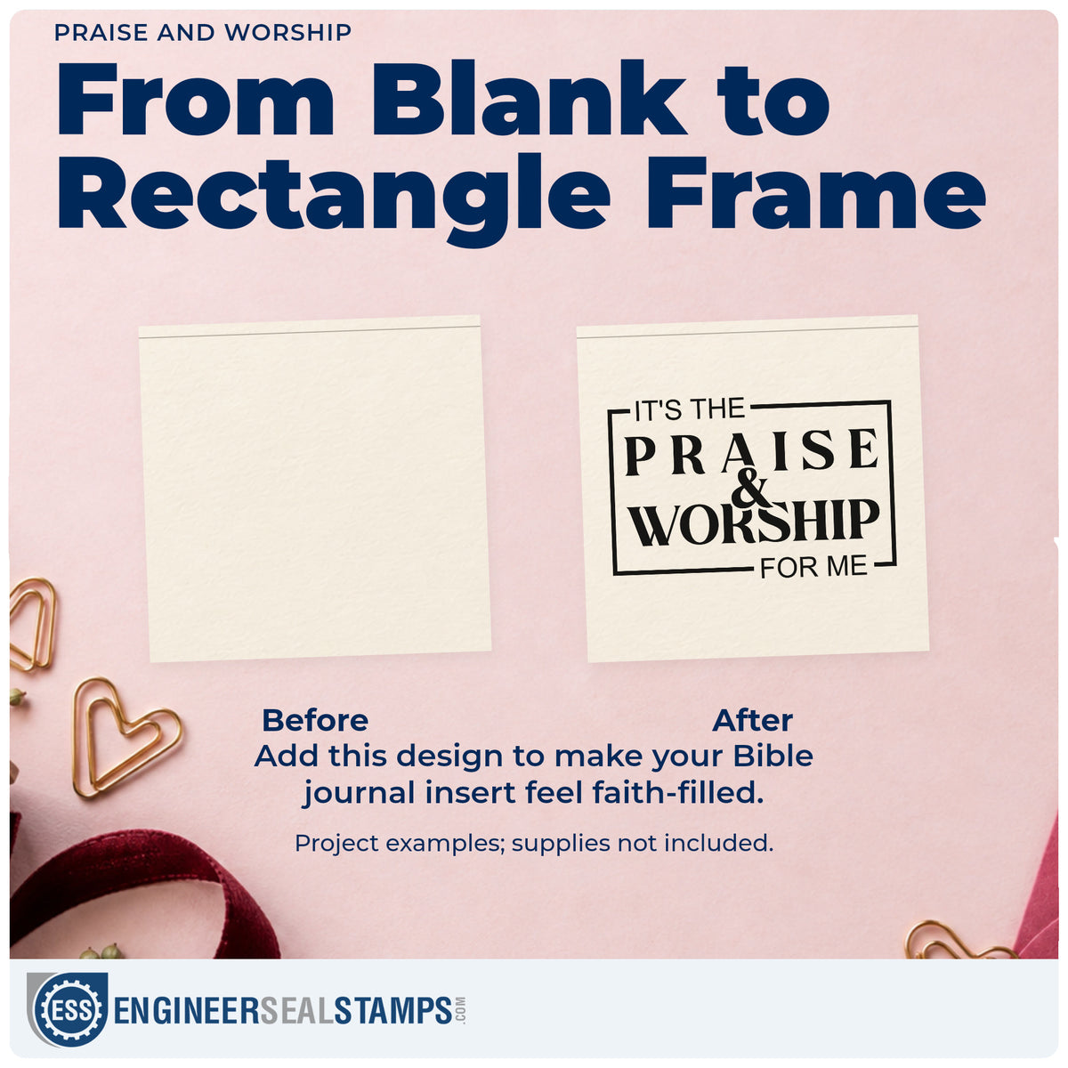 Before and after of a plain item finished with the Praise And Worship Compact Pre-Inked Stamp – Slim, a quick upgrade for canvas totes.