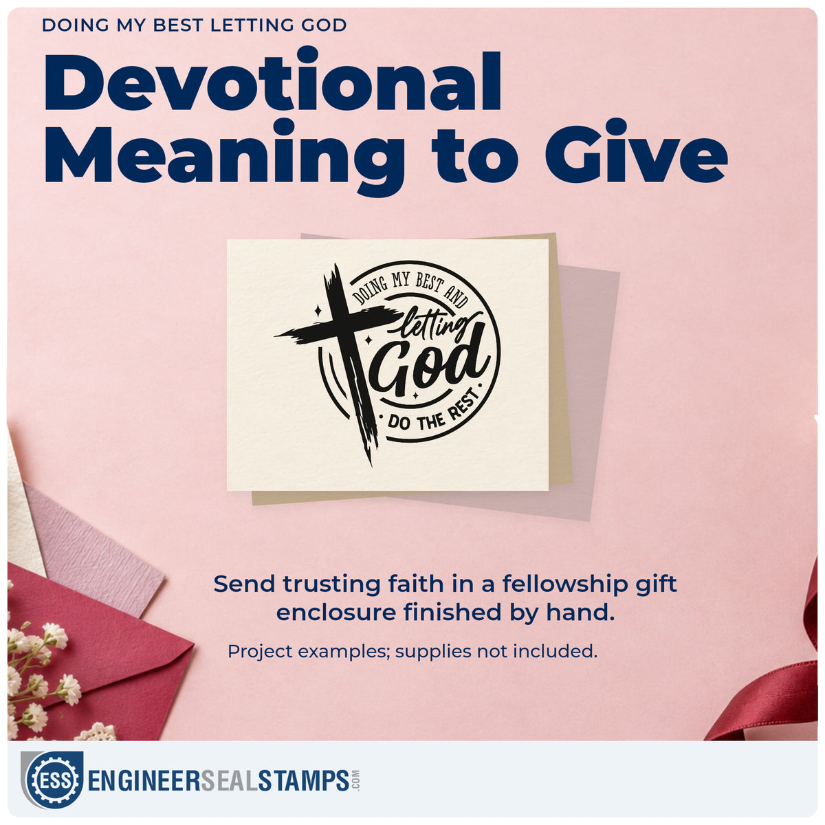 A finished handmade project stamped with the Doing My Best Letting God Pre-Inked Stamp – PSI, ideal for new parent gifts.
