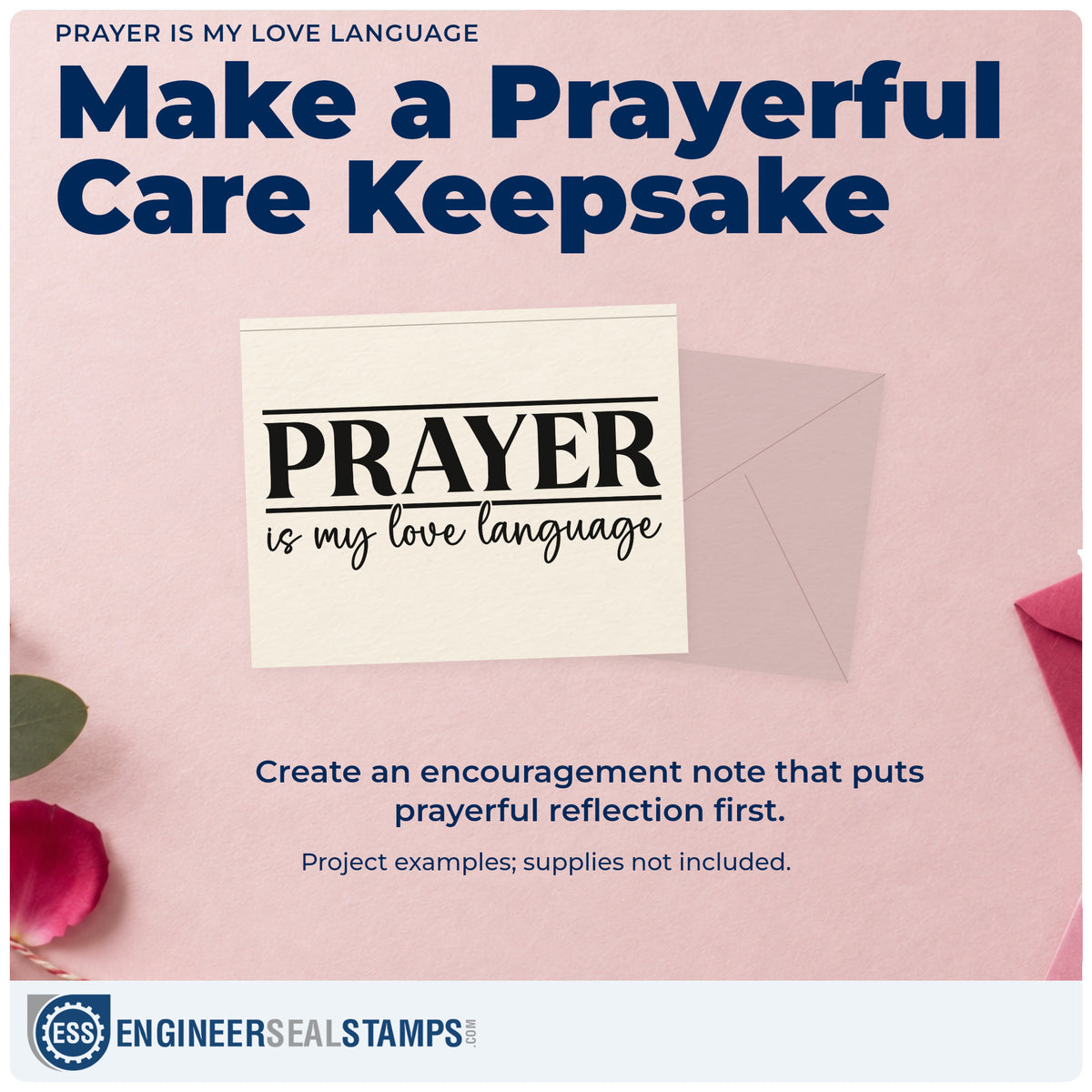A finished handmade project stamped with the Prayer Is My Love Language Frame Accent Self-Inking Stamp, ideal for prayer partner gifts.