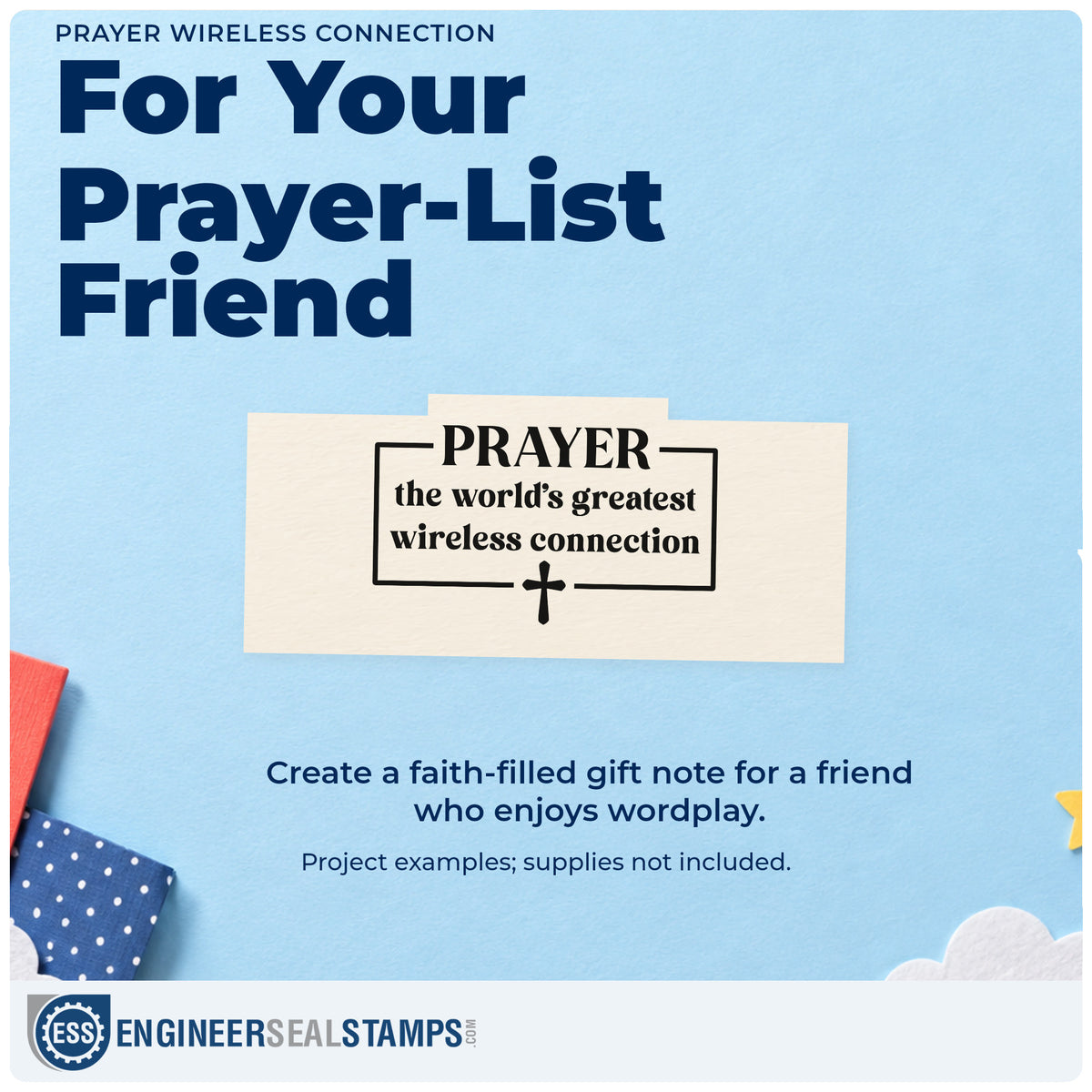 A finished handmade project stamped with the Prayer Wireless Connection Rubber Stamp – Duo Hand, ideal for tech worker gifts.
