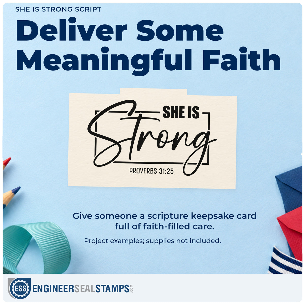 A finished handmade project stamped with the She Is Strong Script Frame Rubber Stamp – Wood Handle, ideal for mother's day cards.