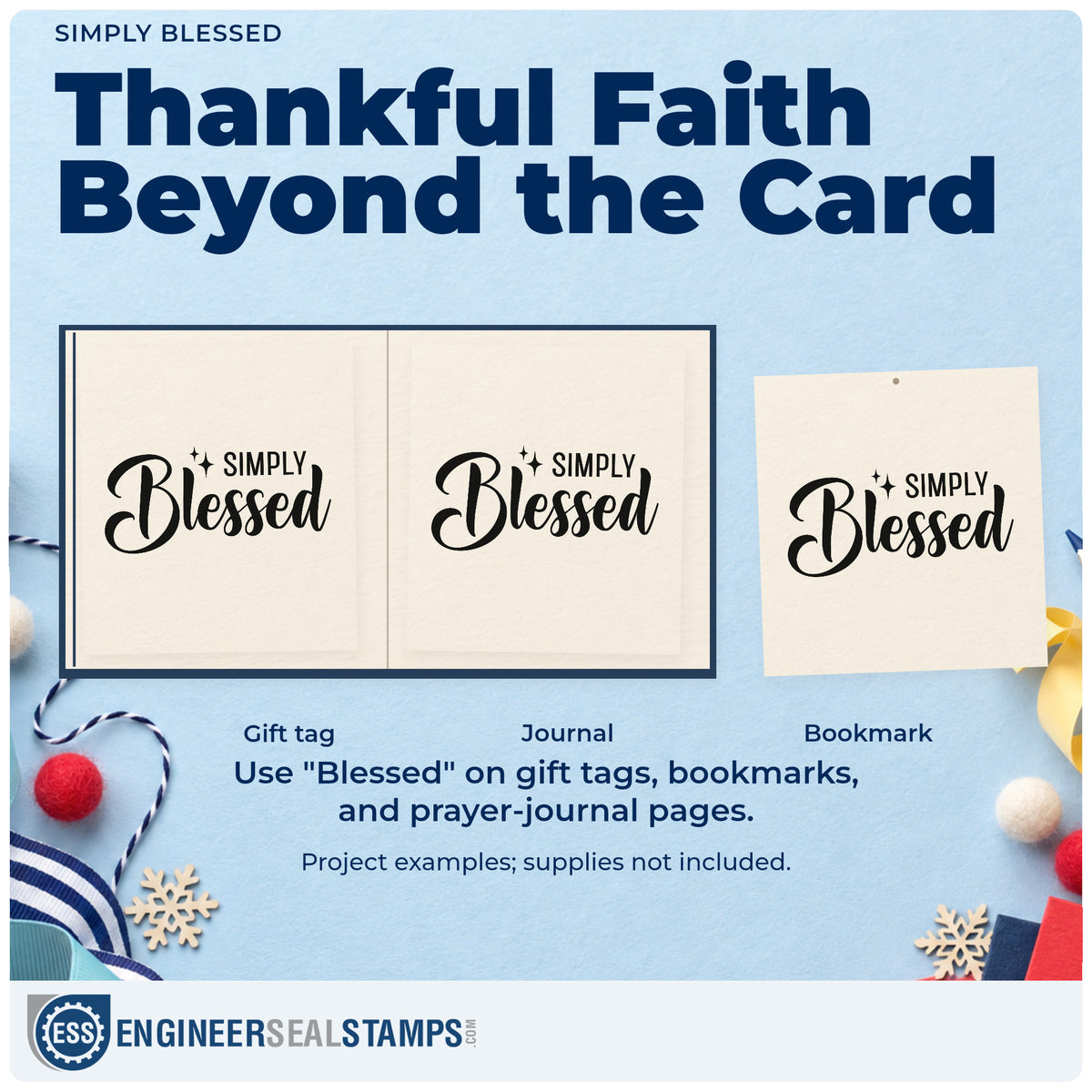 Three project examples made with the Simply Blessed With Sparkles Rubber Stamp – Duo Hand, including grateful scrapbooks.