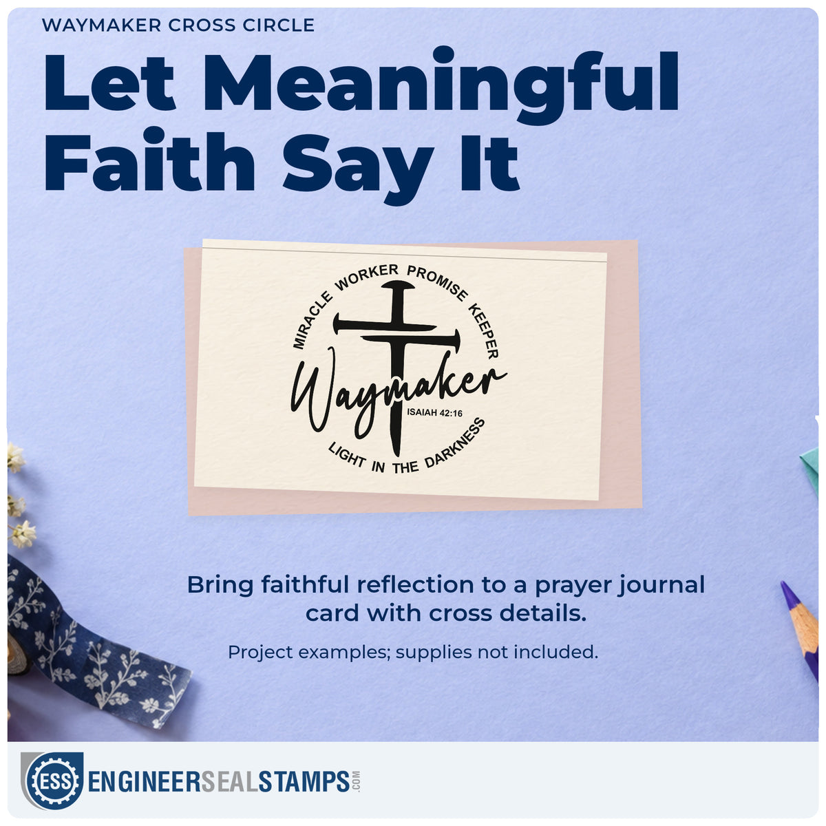 A finished handmade project stamped with the Three-Nail Cross With Waymaker Script Rubber Stamp – Duo Hand, ideal for good friday programs.