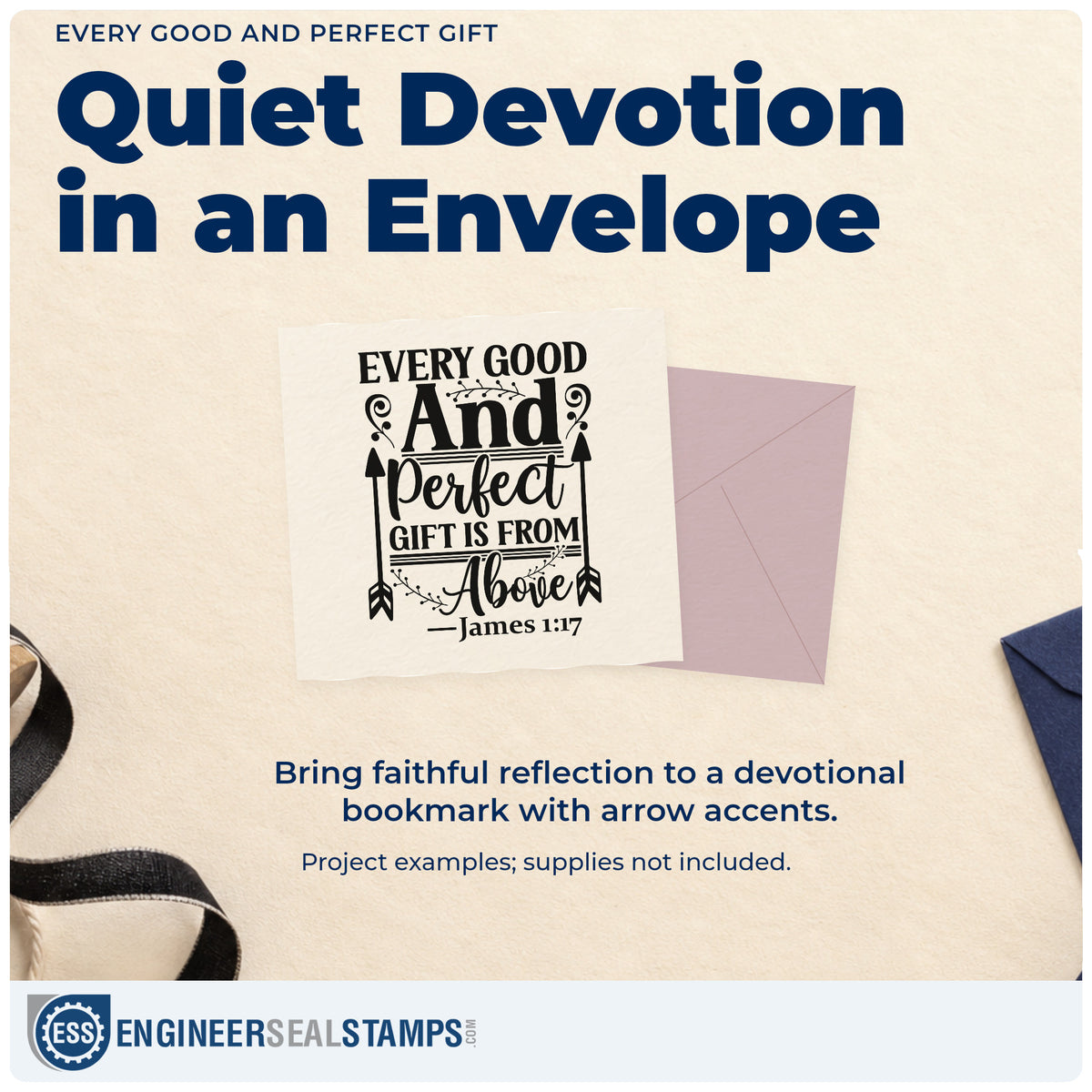 A finished handmade project stamped with the Every Good And Perfect Gift Is From Above Premium Wood-Mounted Stamp - Vintage Pro, ideal for baby shower favors.