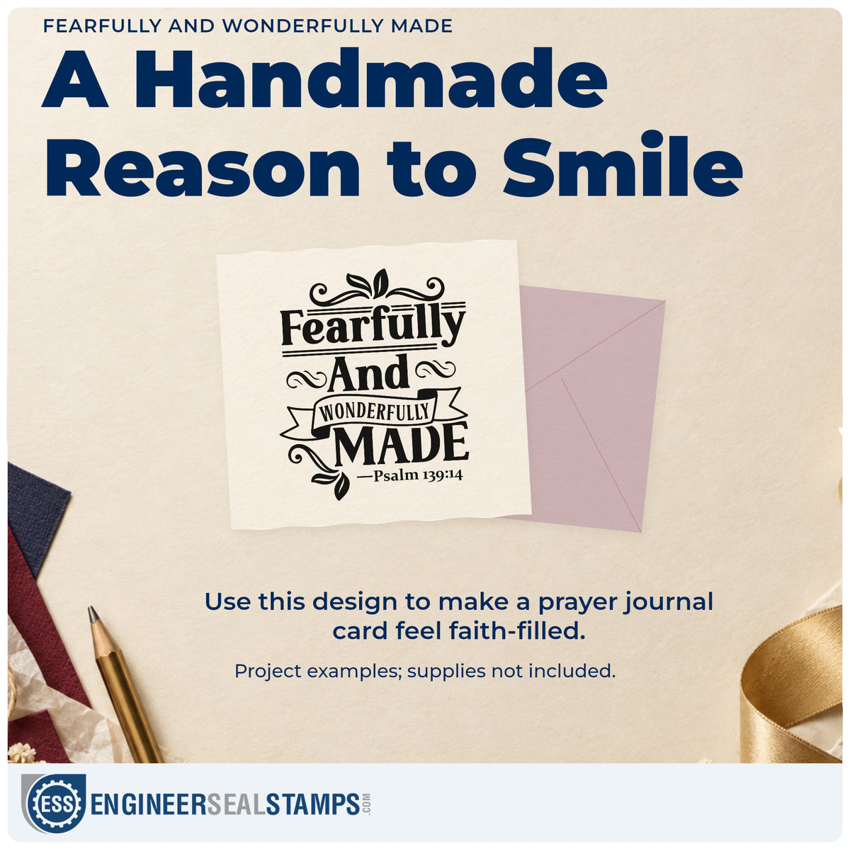 A finished handmade project stamped with the Fearfully And Wonderfully Made Leaf Accents Self-Inking Craft Stamp, ideal for birth announcements.