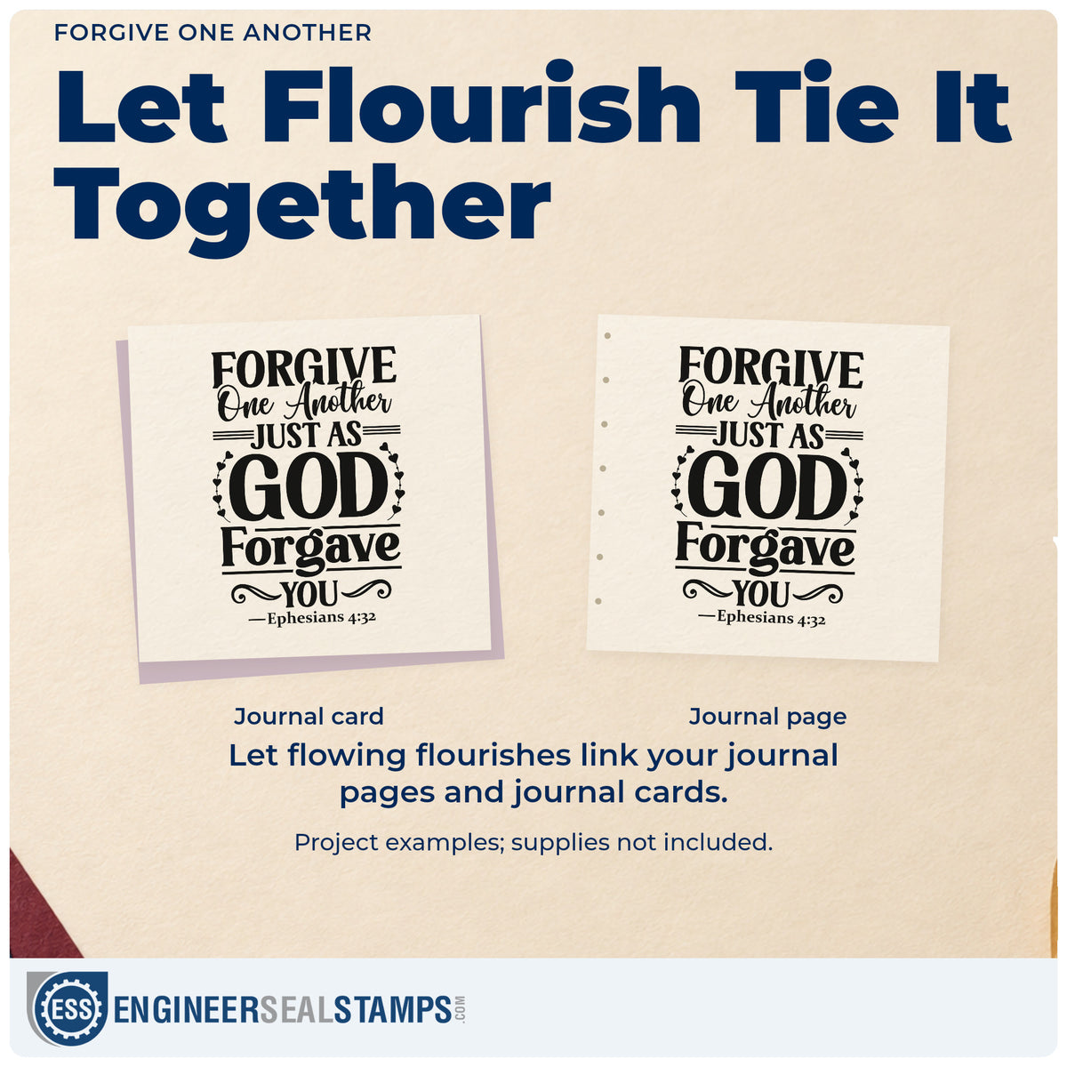 Three project examples made with the Premium Wooden Forgive One Another Stamp - Vintage Pro, including family reunion tags.