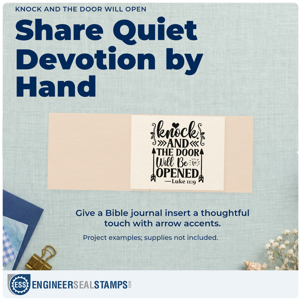 A finished handmade project stamped with the Knock And The Door Will Open PSI Pre-Inked Stamp, ideal for job search gifts.