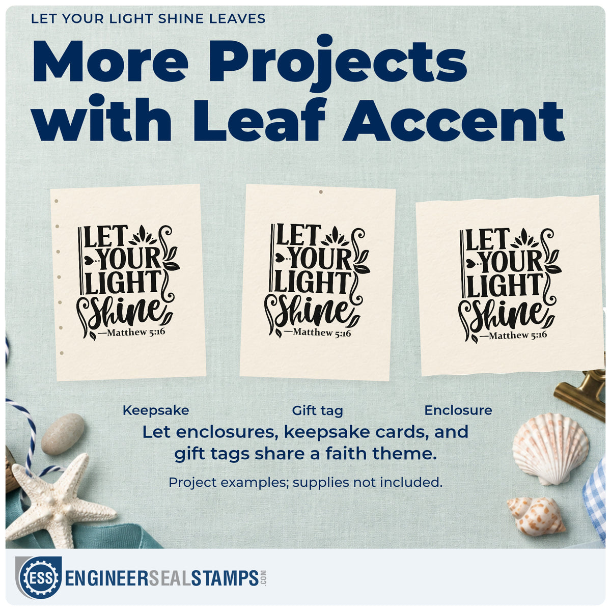 Three project examples made with the Let Your Light Shine Botanical Sprig Self-Inking Stamp, including service day pages.