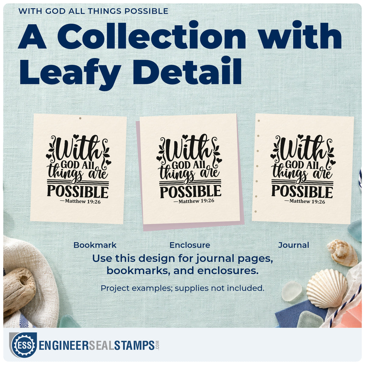 Three project examples made with the With God All Things Are Possible Stamp – Wood Handle, including big goal scrapbooks.