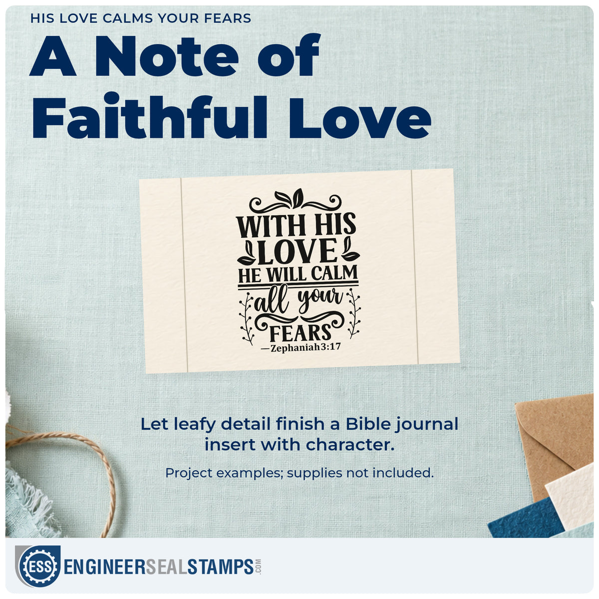 A finished handmade project stamped with the His Love Calms Your Fears Rubber Stamp – Wood Handle, ideal for kids' bedtime art.