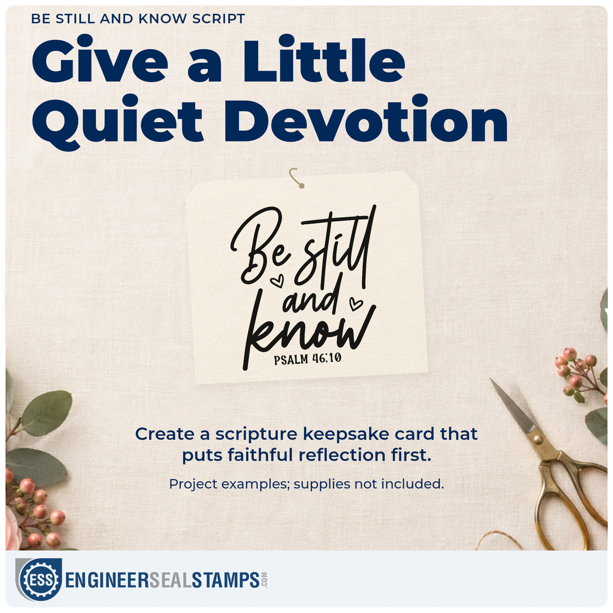 A finished handmade project stamped with the Be Still And Know Script Pre-Inked Stamp – Slim, ideal for sympathy notes.