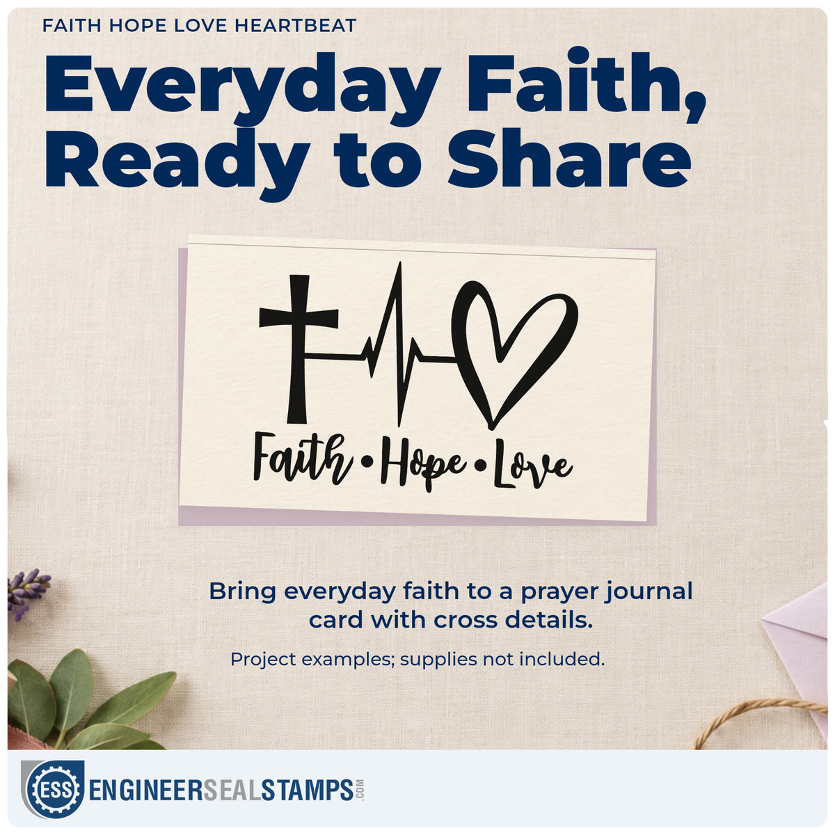 A finished handmade project stamped with the Faith Hope Love Heartbeat With Cross Stamp - Premium Vintage Pro Wooden, ideal for nurse appreciation.