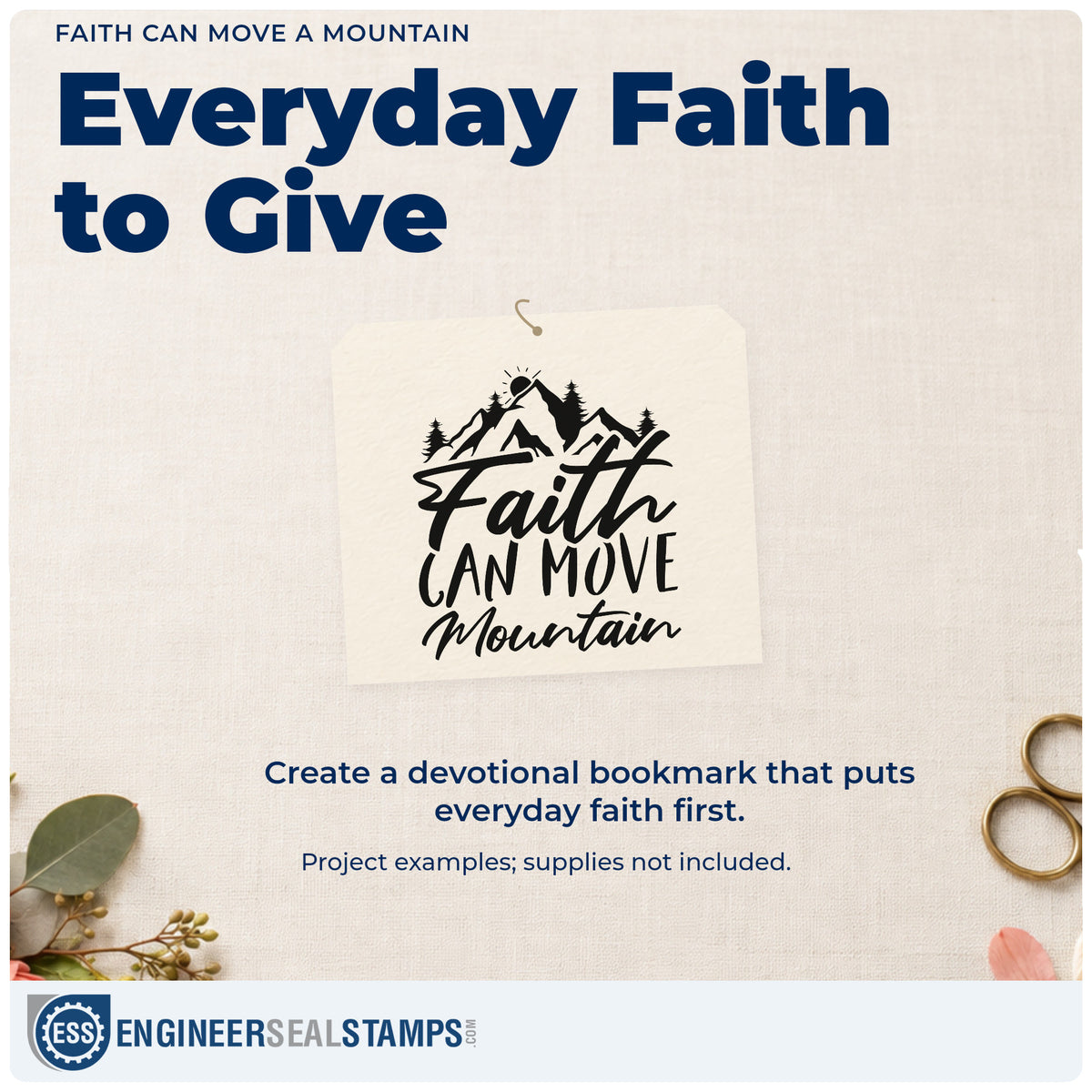 A finished handmade project stamped with the Faith Can Move A Mountain Premium Wooden Stamp - Vintage Pro, ideal for camping trip tags.