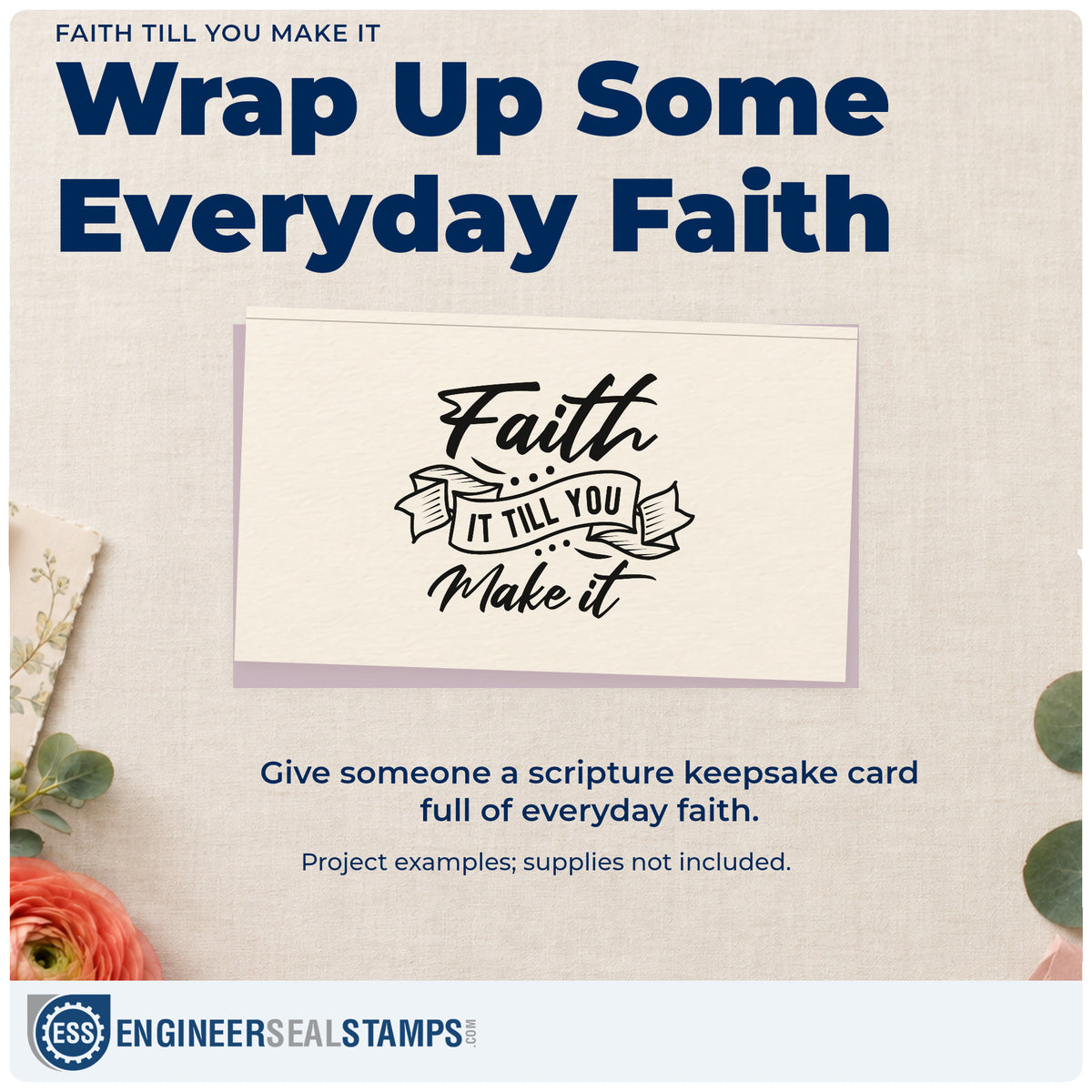 A finished handmade project stamped with the Faith Make It Banner Lettering Rubber Stamp – Duo Hand, ideal for new job gifts.