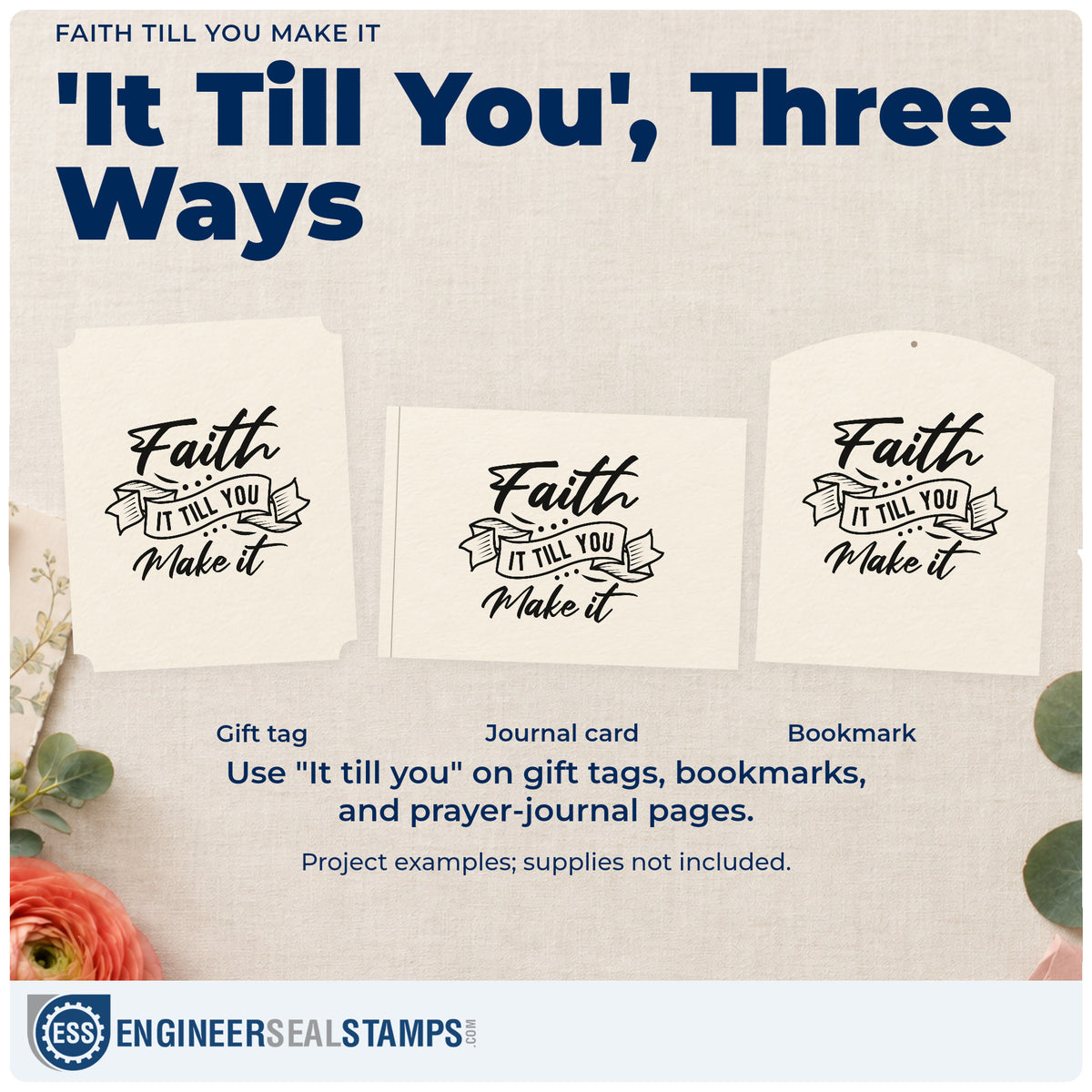 Three project examples made with the Faith Make It Banner Lettering Compact Pre-Inked Stamp – Slim, including first day pages.