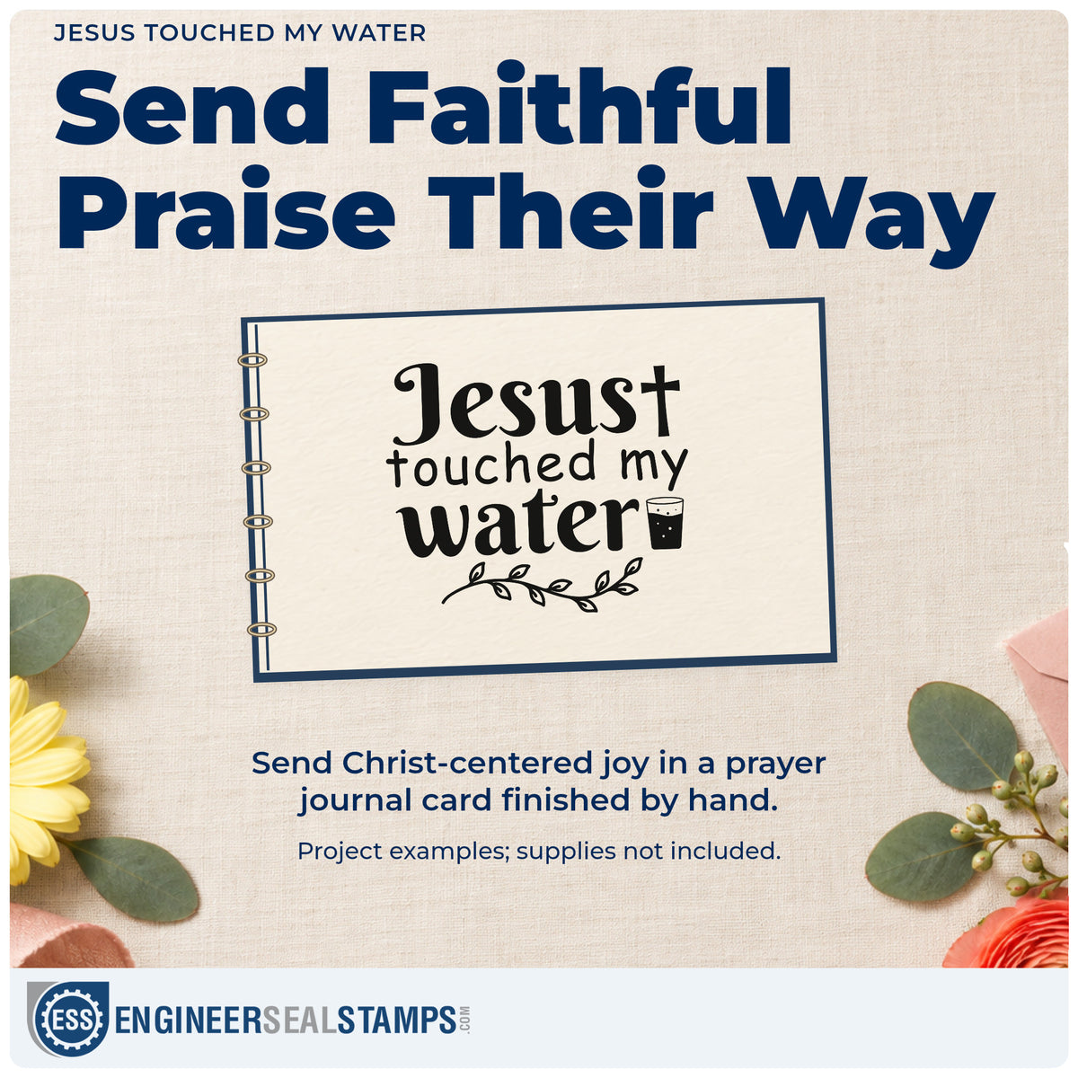 A finished handmade project stamped with the Pre-Inked Jesus Touched My Water Stamp – PSI, ideal for wine bottle tags.