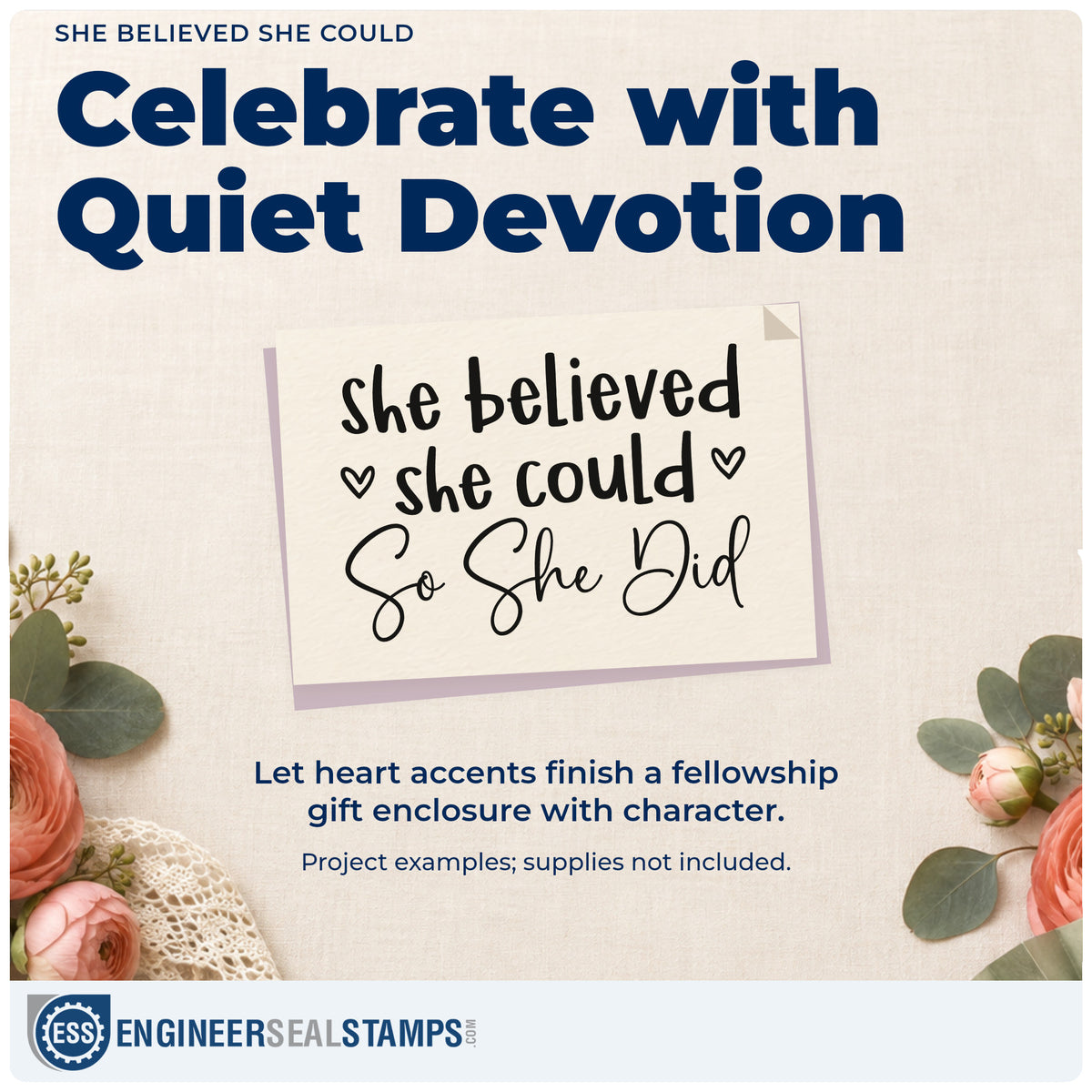 A finished handmade project stamped with the She Believed She Could, So She Did Pre-Inked Stamp – Slim, ideal for graduation gifts.