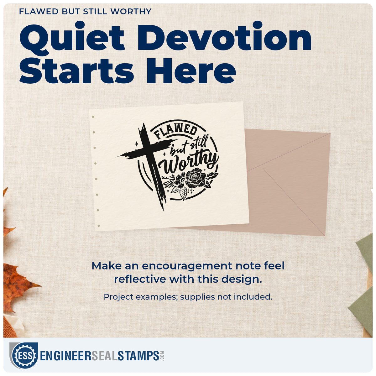 A finished handmade project stamped with the Duo Hand Flawed But Still Worthy Brushstroke Cross Rubber Stamp, ideal for recovery milestones.