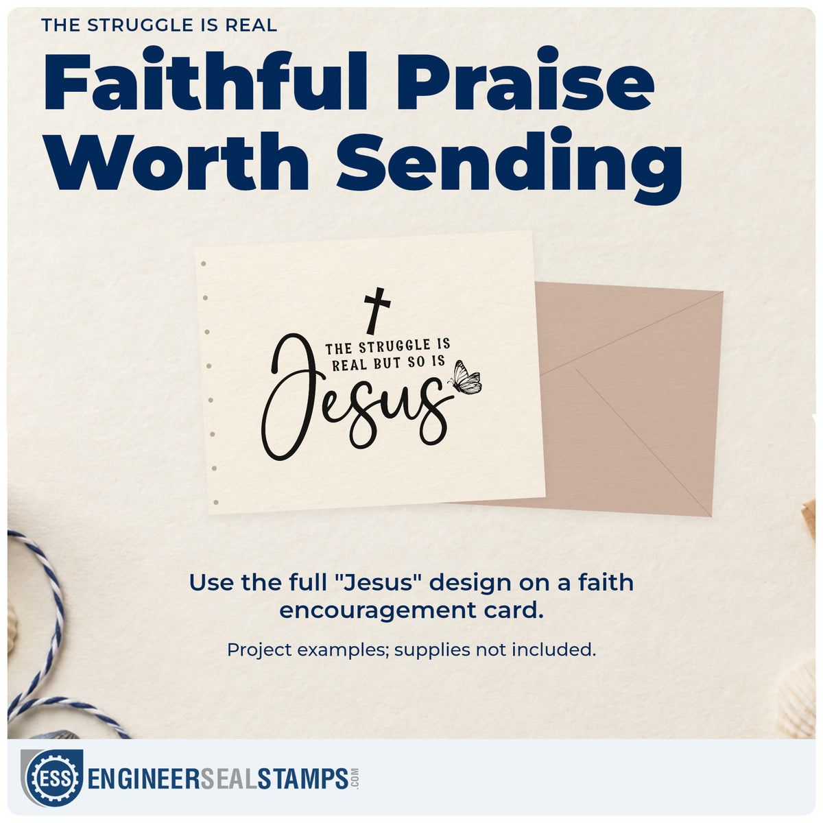 A finished handmade project stamped with the The Struggle Is Real Rubber Stamp – Wood Handle, ideal for college care packages.