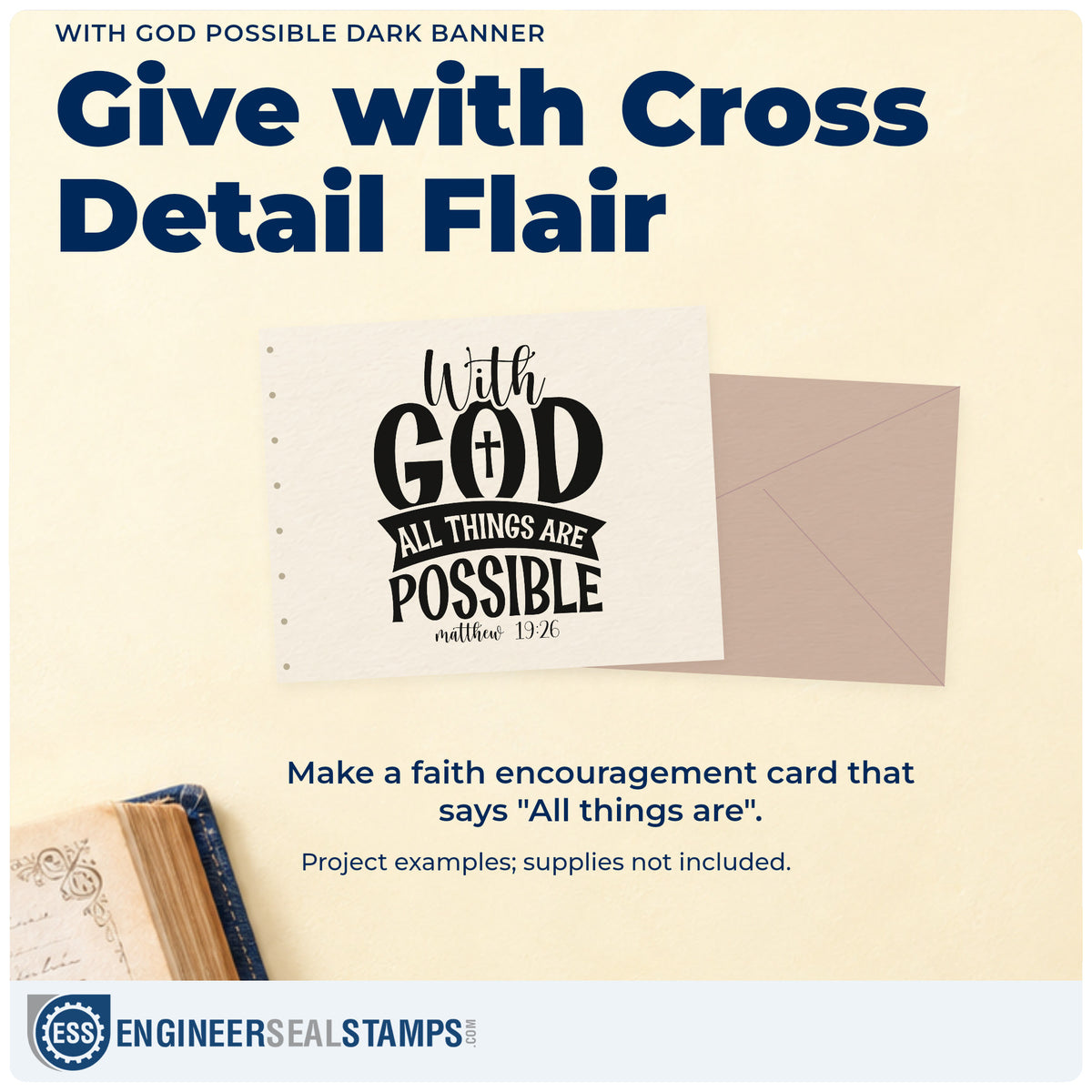 A finished handmade project stamped with the With God All Things Are Possible Solid Banner Pre-Inked Stamp – Slim, ideal for graduation gifts.