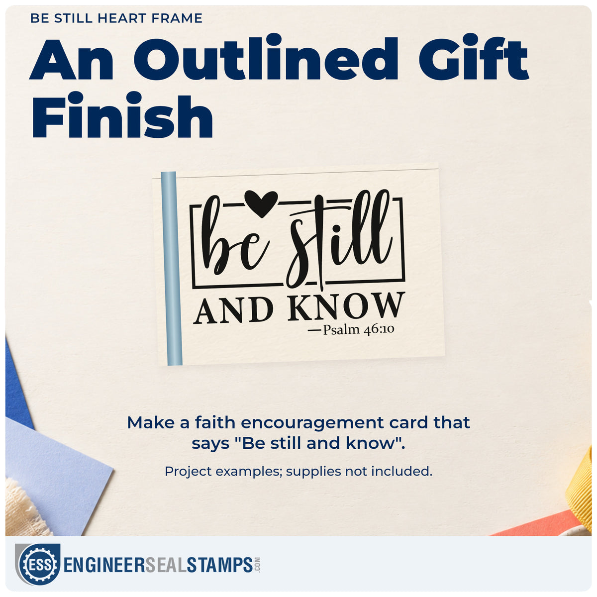 A finished handmade project stamped with the Be Still Heart Frame Premium Wood-Mounted Stamp - Vintage Pro, ideal for yoga class gifts.