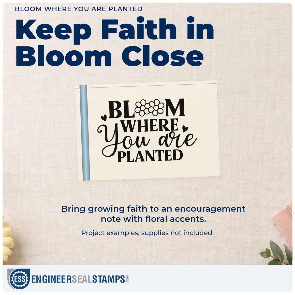 A finished handmade project stamped with the Bloom Where You Are Planted Floral Accents Stamp – Duo Hand, ideal for new neighbor gifts.