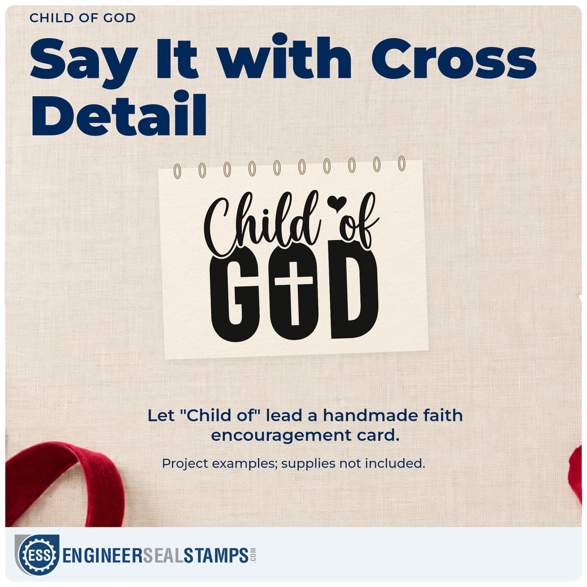 A finished handmade project stamped with the Child Of God Pre-Inked Stamp – Slim, ideal for dedication invitations.