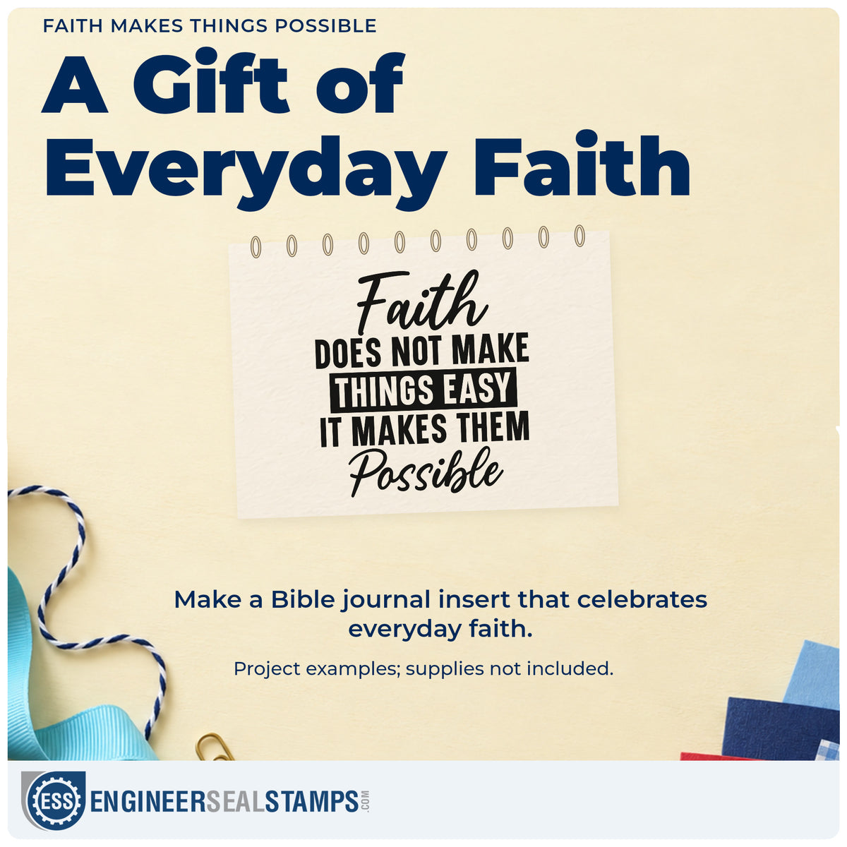 A finished handmade project stamped with the Faith Makes Things Possible Pre-Inked Stamp – PSI, ideal for grad school notes.