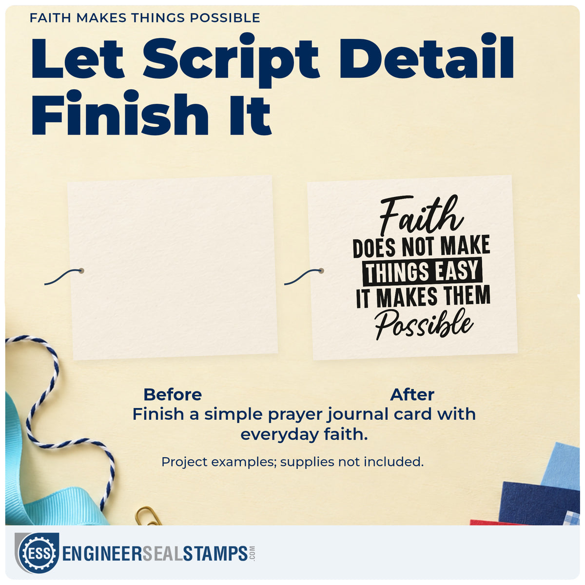 Before and after of a plain item finished with the Faith Makes Things Possible Pre-Inked Stamp – PSI, a quick upgrade for athlete training logs.