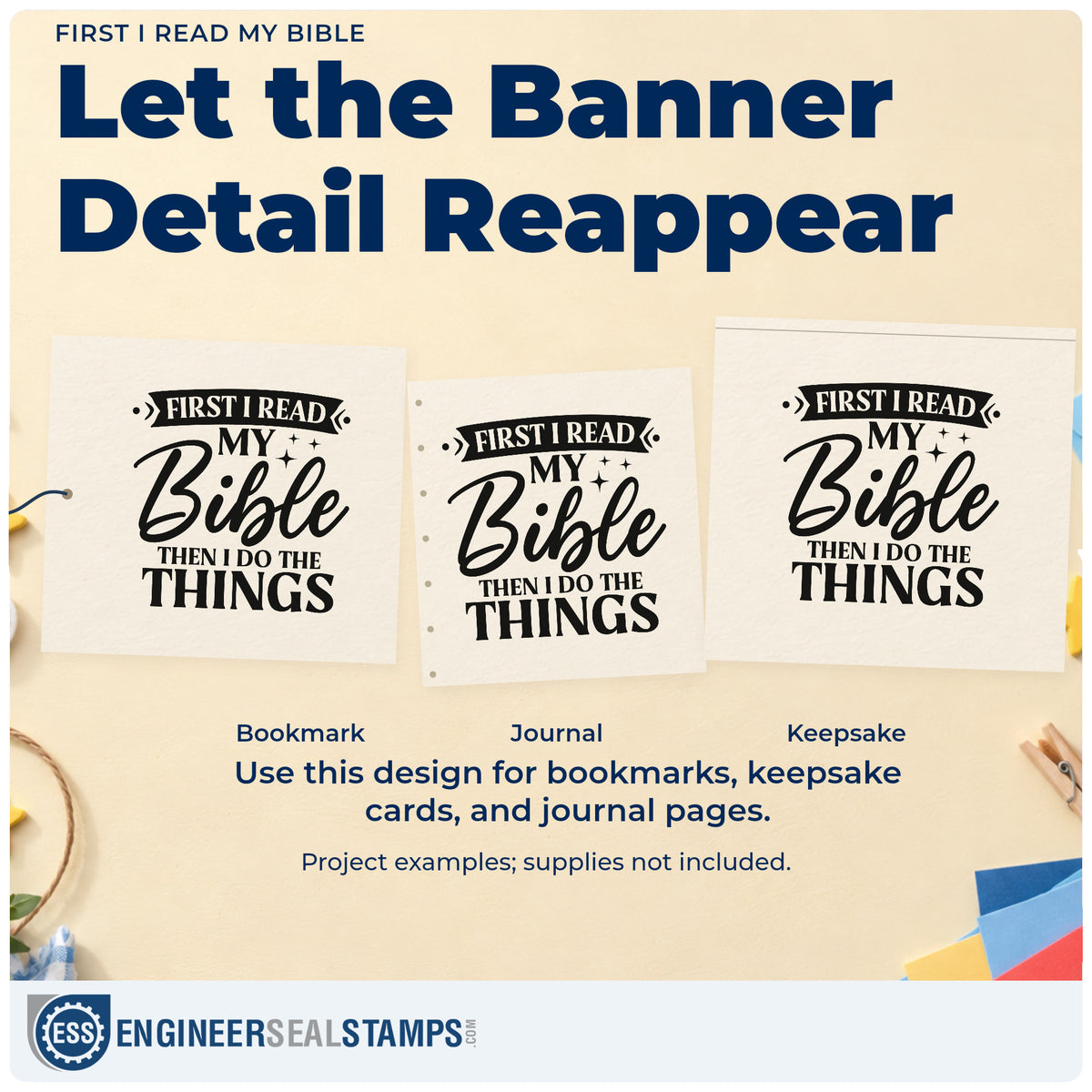 Three project examples made with the First I Read My Bible Pre-Inked Stamp – PSI, including quiet corner pages.