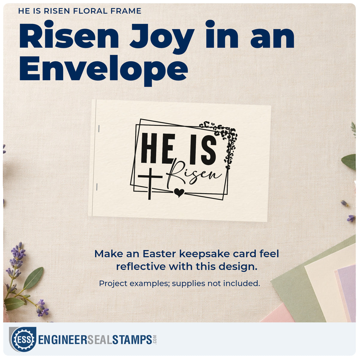 A finished handmade project stamped with the He Is Risen Slim Pre-Inked Stamp, ideal for easter brunch menus.