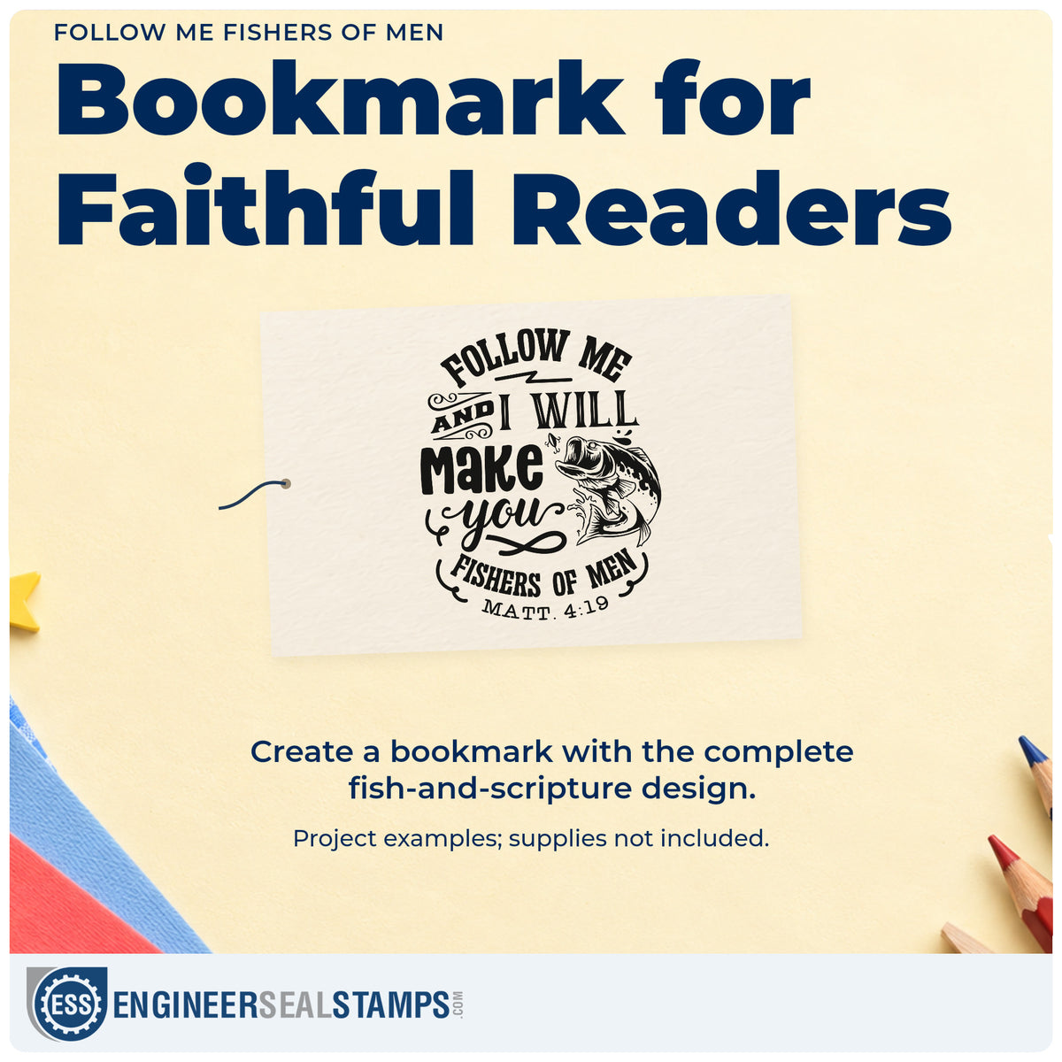 A finished handmade project stamped with the Follow Me Fishers Of Men Stamp - Premium Vintage Pro Wooden, ideal for baptism gifts.