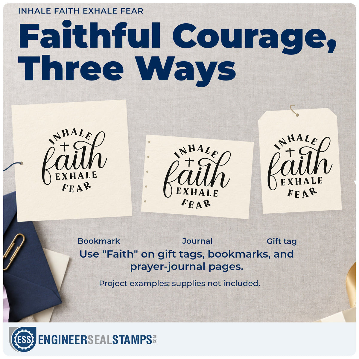 Three project examples made with the Inhale Faith, Exhale Fear With Cross Stamp - Premium Vintage Pro Wooden, including calm down corner signs.